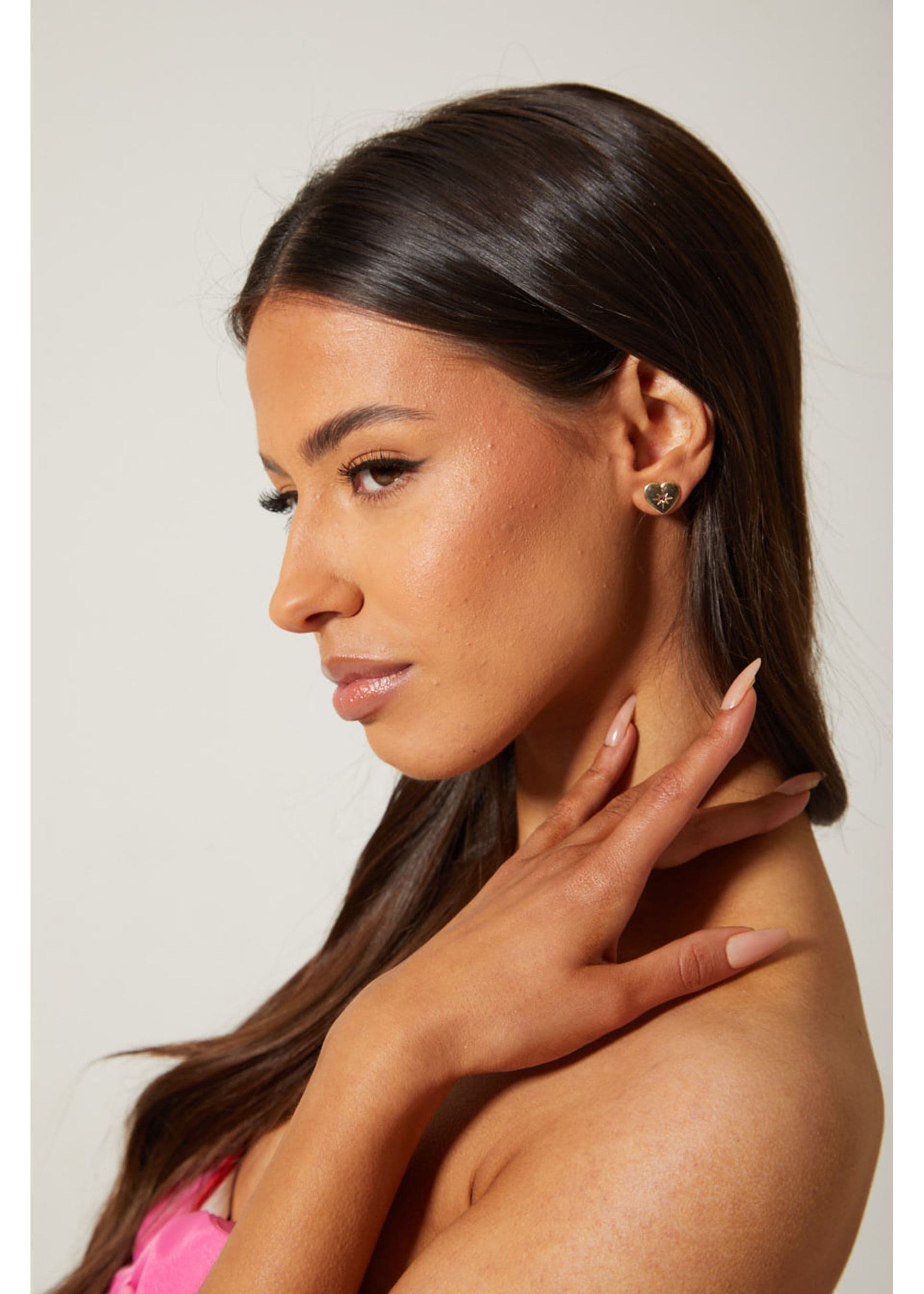 Gold and Pink Embellished Jewel Heart Studs