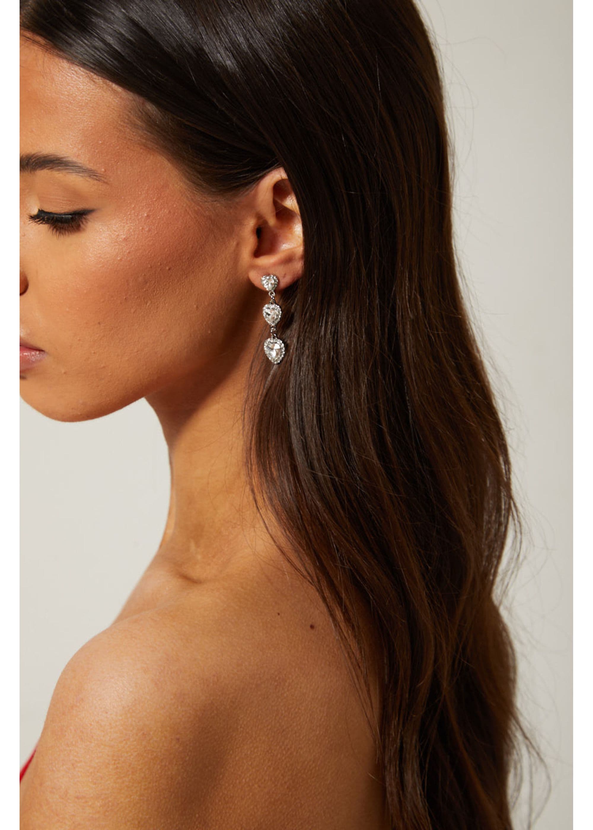 Silver Heart Jewel Drop Earrings