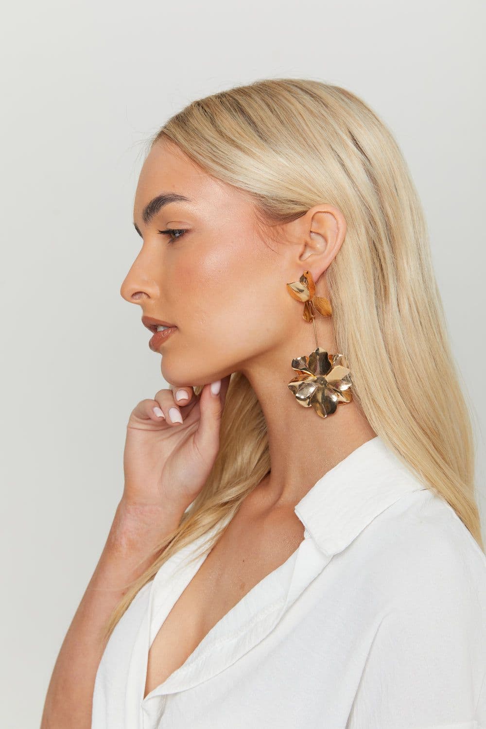 Gold Flower Drop Earrings