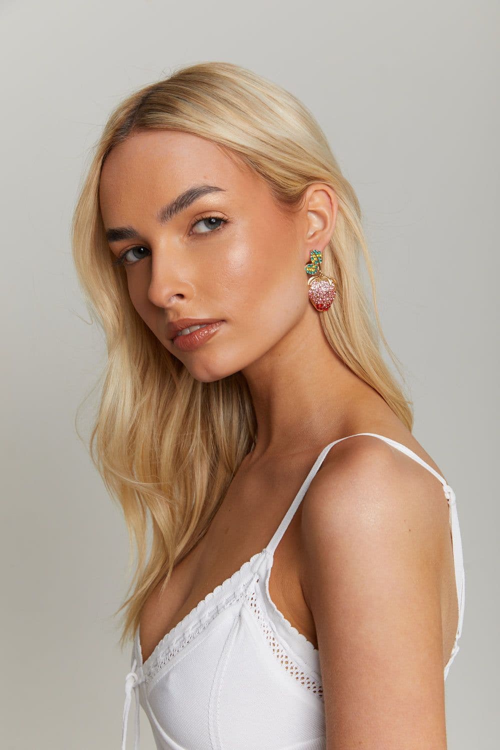 Pink Embellished Strawberry Earrings