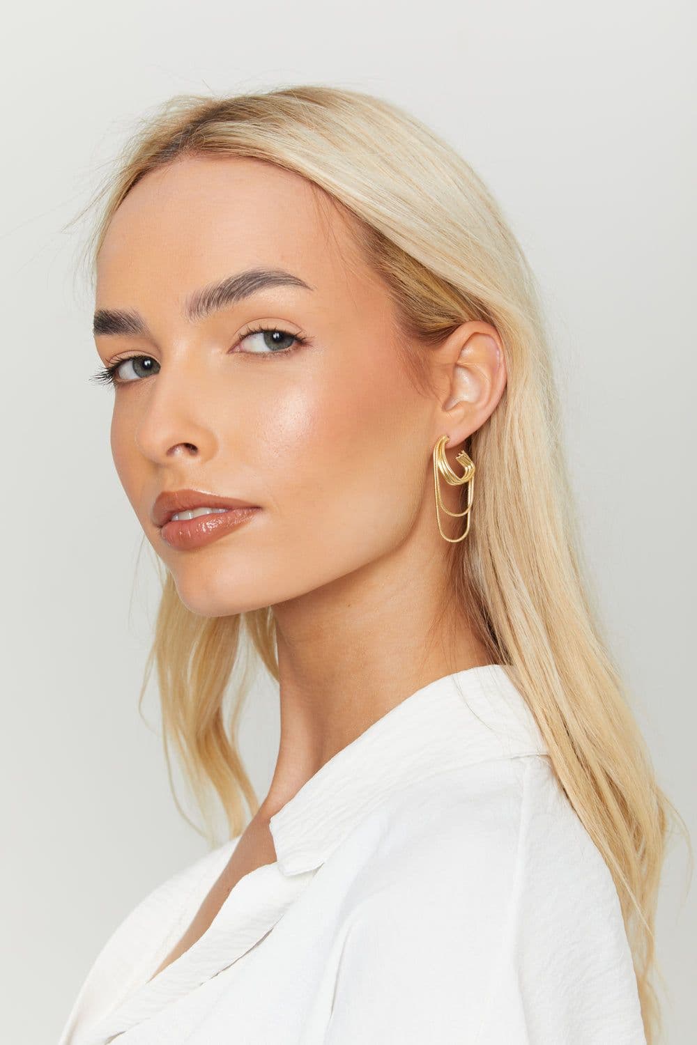 Gold Chain Drop Hoop Earrings