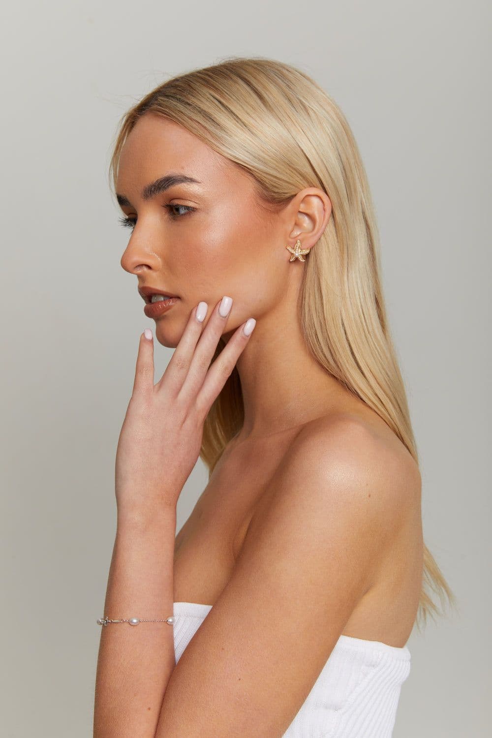 Pearl Embellished Gold Starfish Earrings