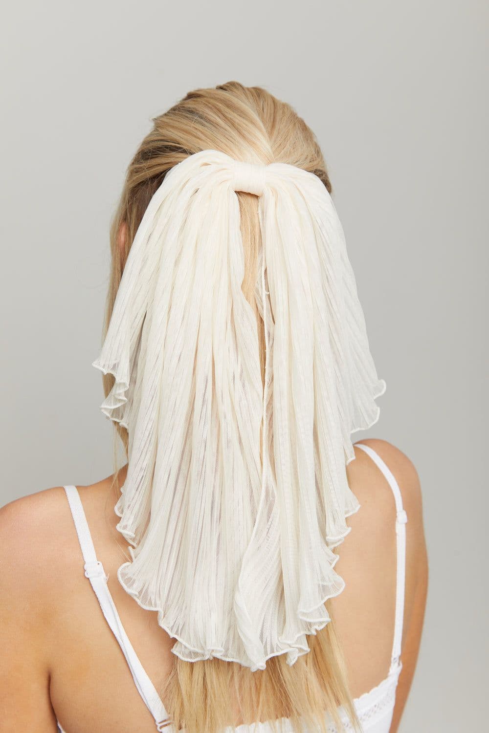 Ivory Plisse Bow Clip