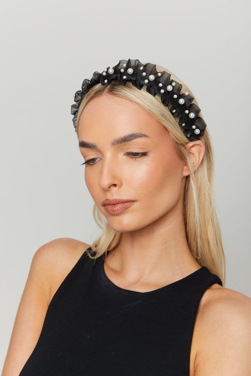 Black Organza Pearl Embellished Headband