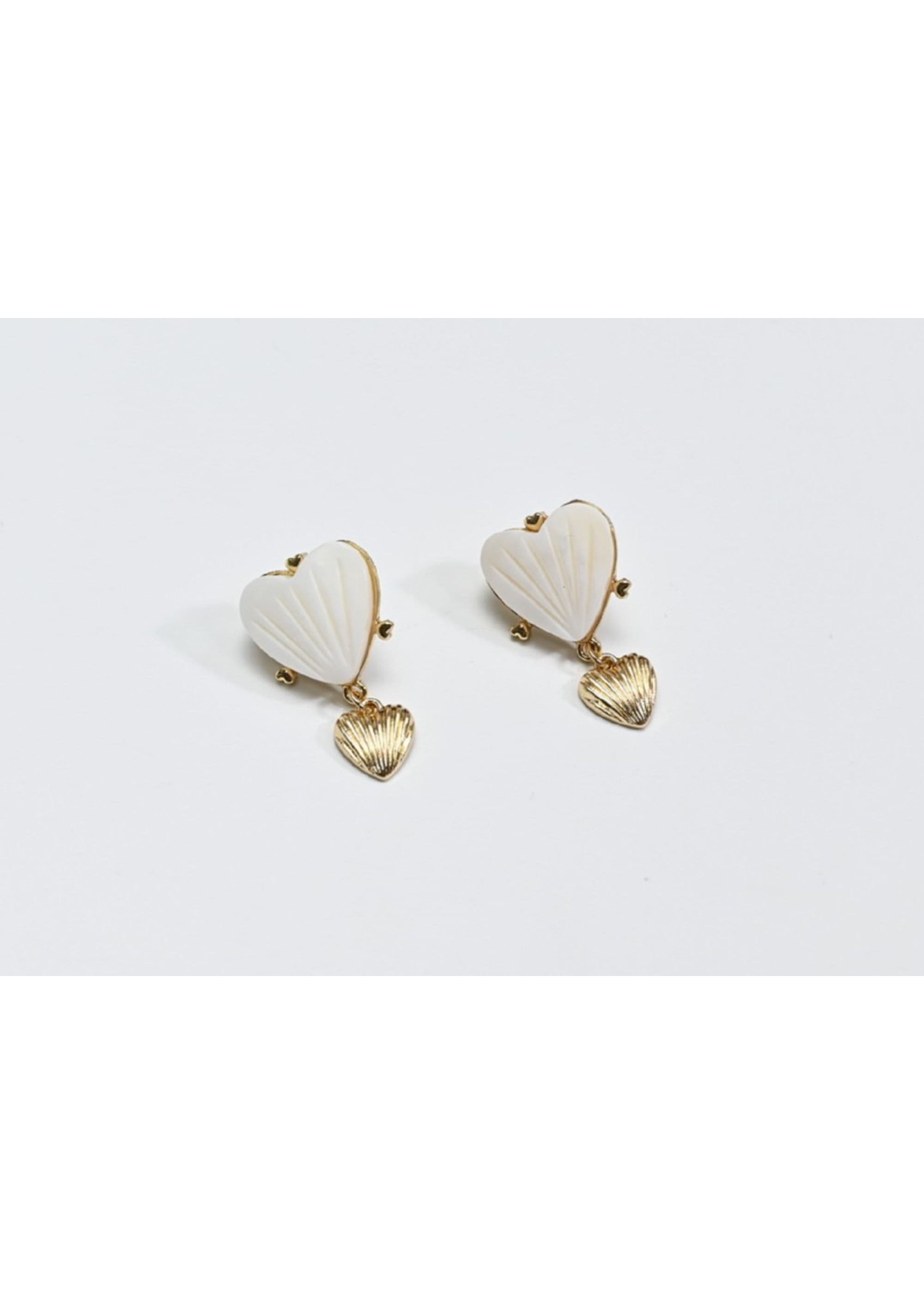 Madein Women's Gold & Ivory Heart Shell Earrings