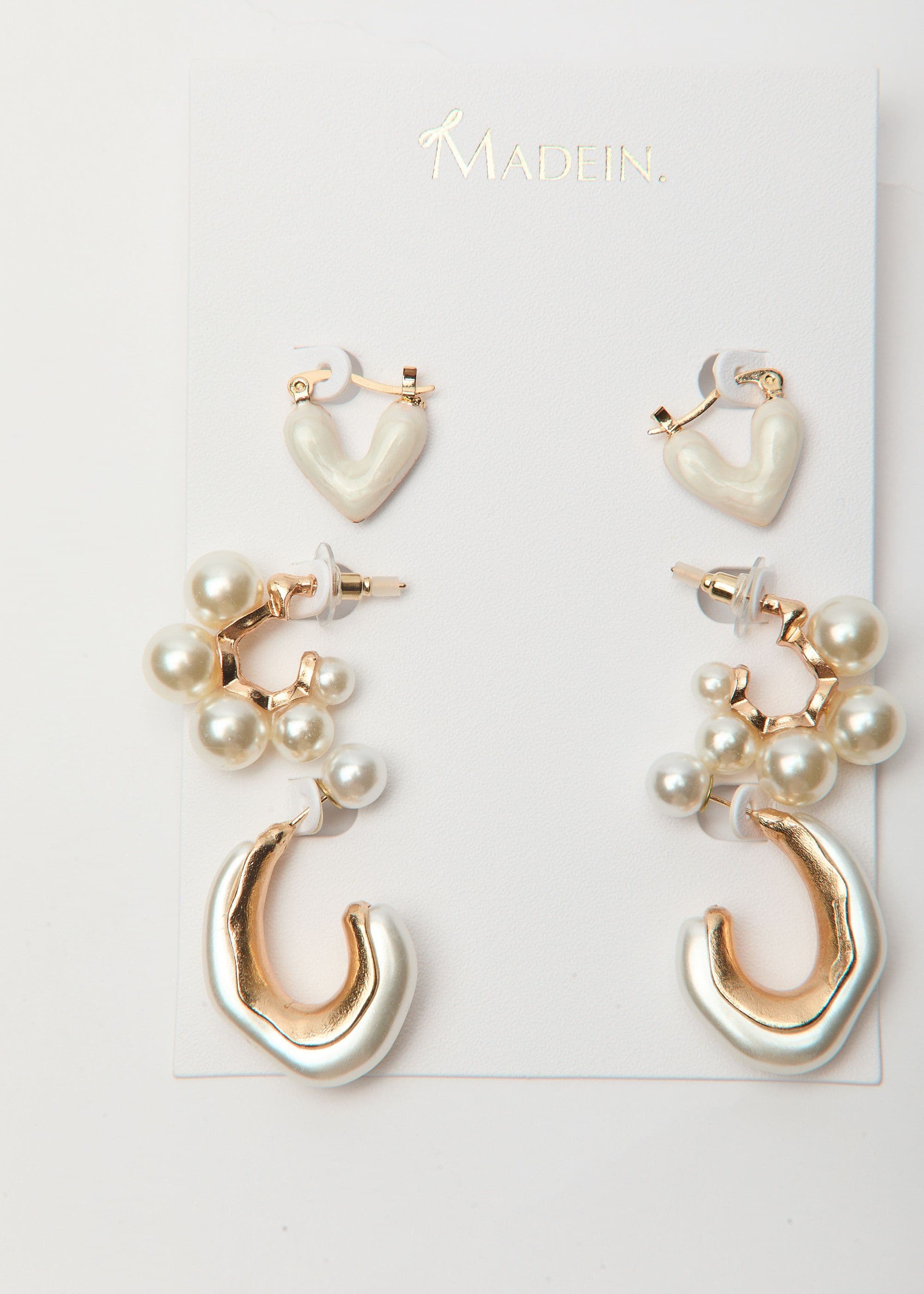 Madein Women's Pearl Earring Set in Ivory | Size: Standard