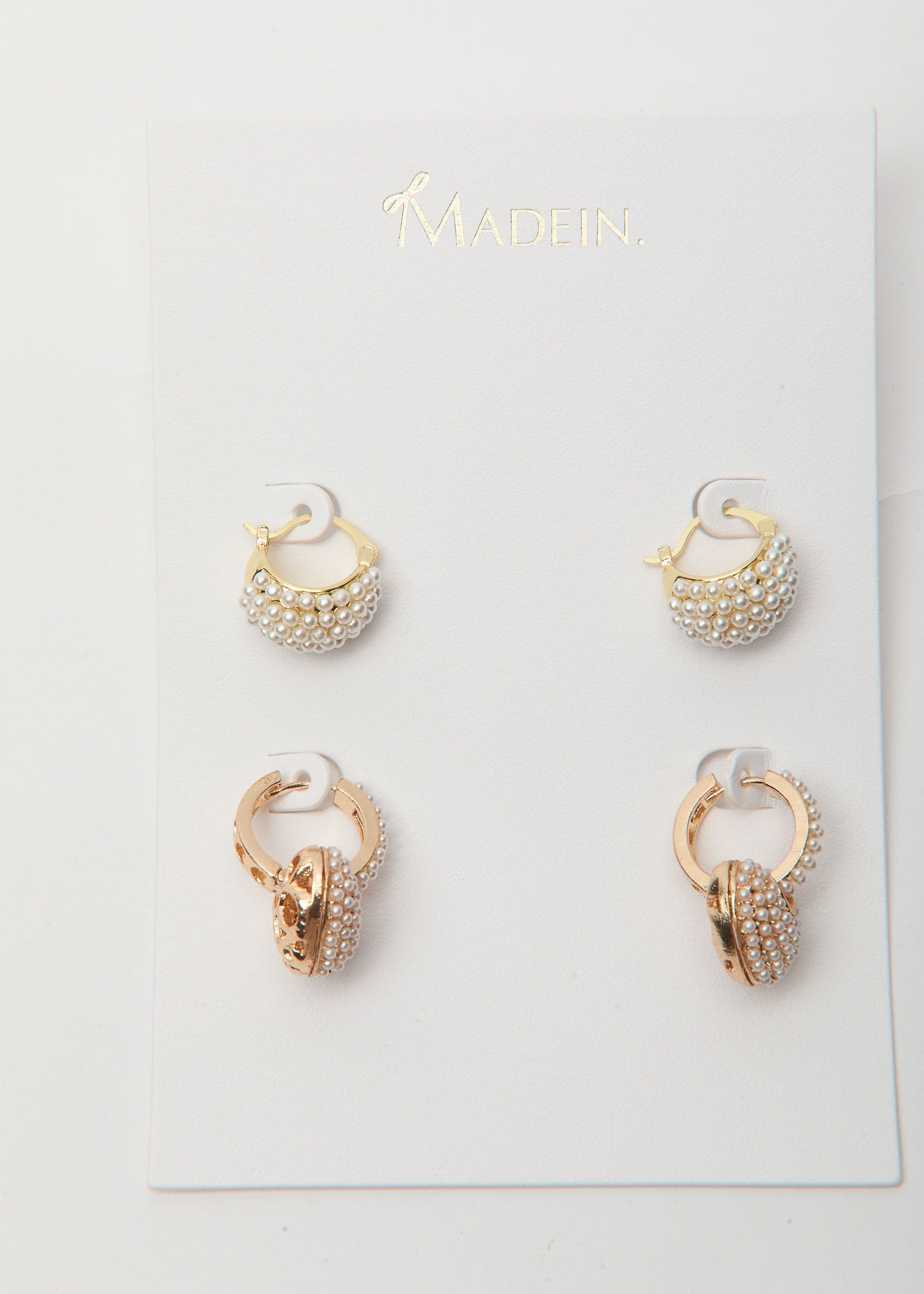 Madein Women's Pearl Embellsihed Earring Set in Ivory | Size: Standard