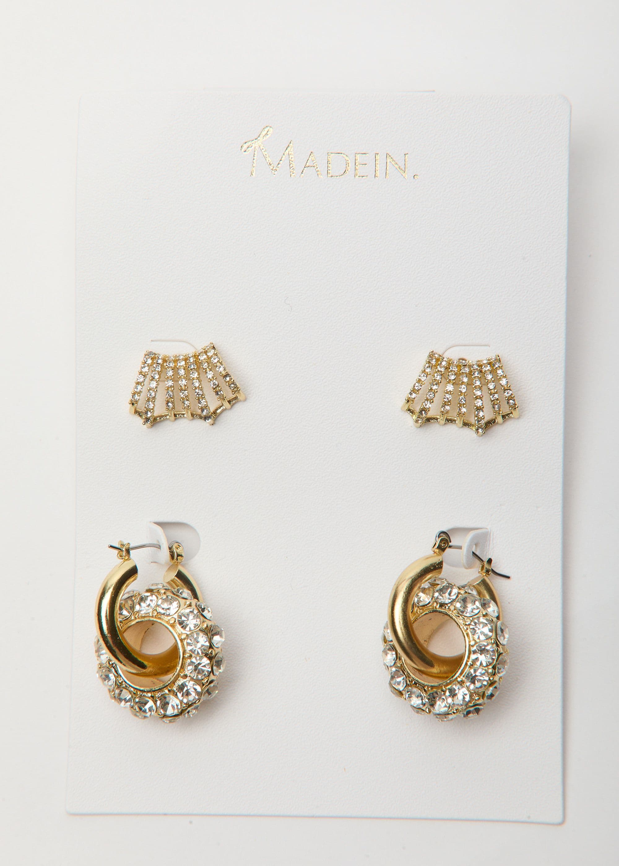 Madein Women's Gold Embellished Earring Set in Silver | Size: Standard