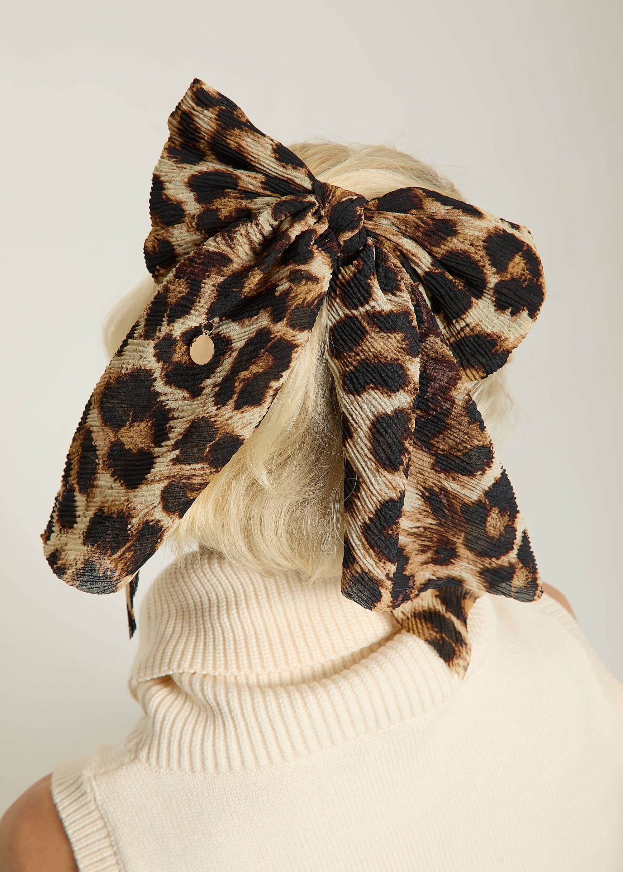 Madein Women's Oversized Leopard Haille Bow