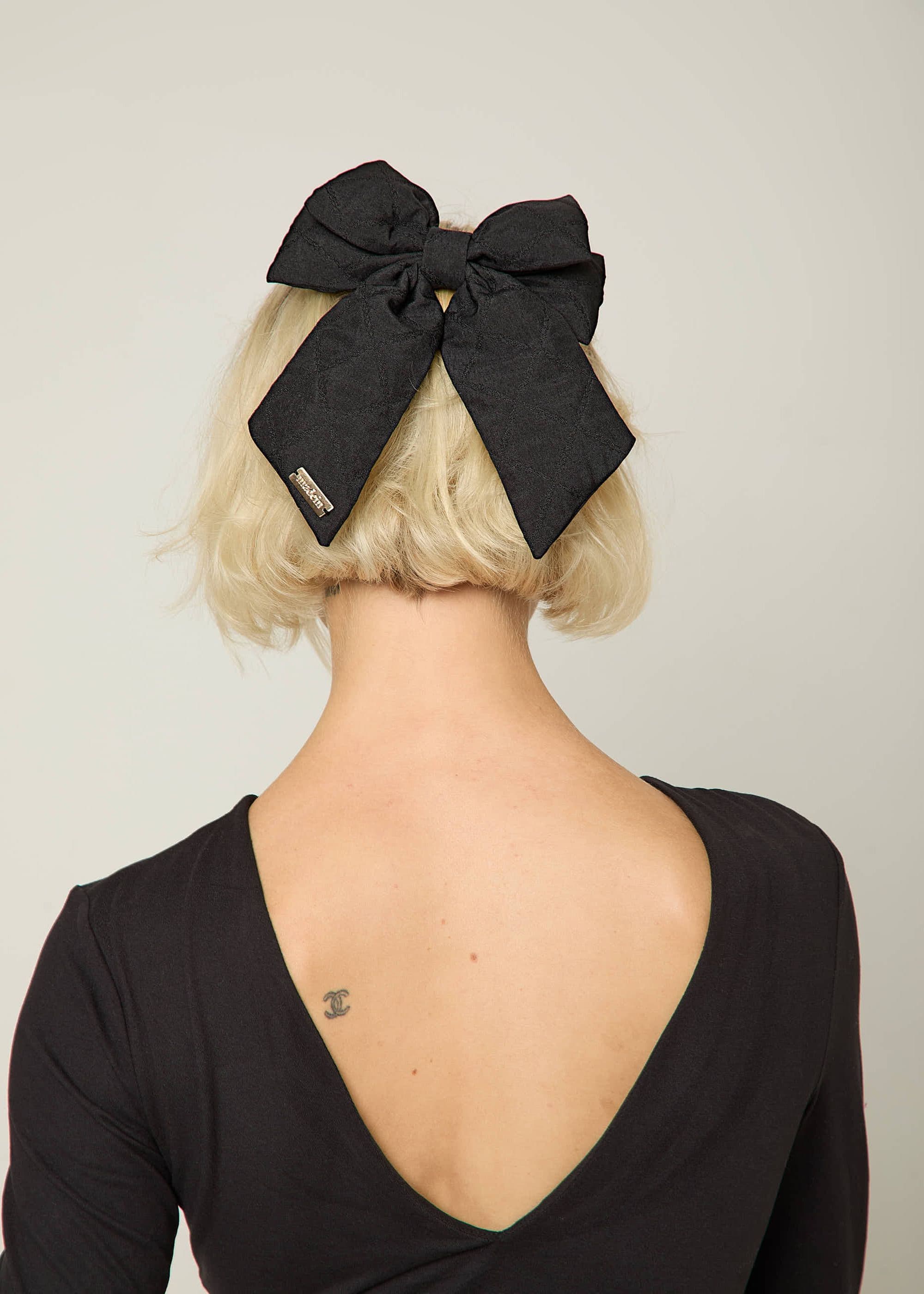 Madein Women's Quilted Dahlia 3D Hair Bow in Black