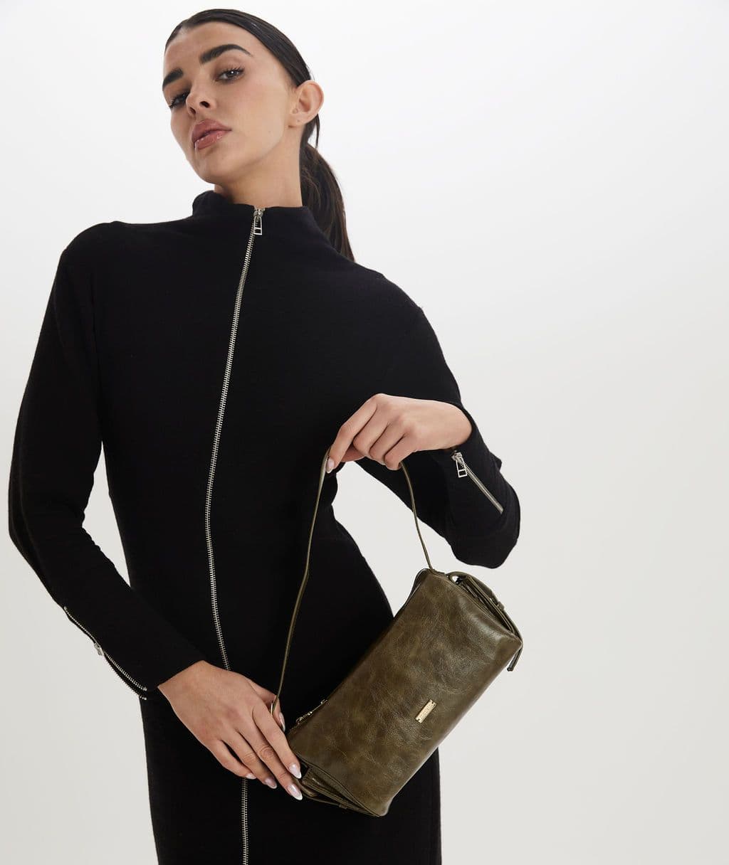 Madein Women's Nora Pressed Olive PU Box Shoulder Bag