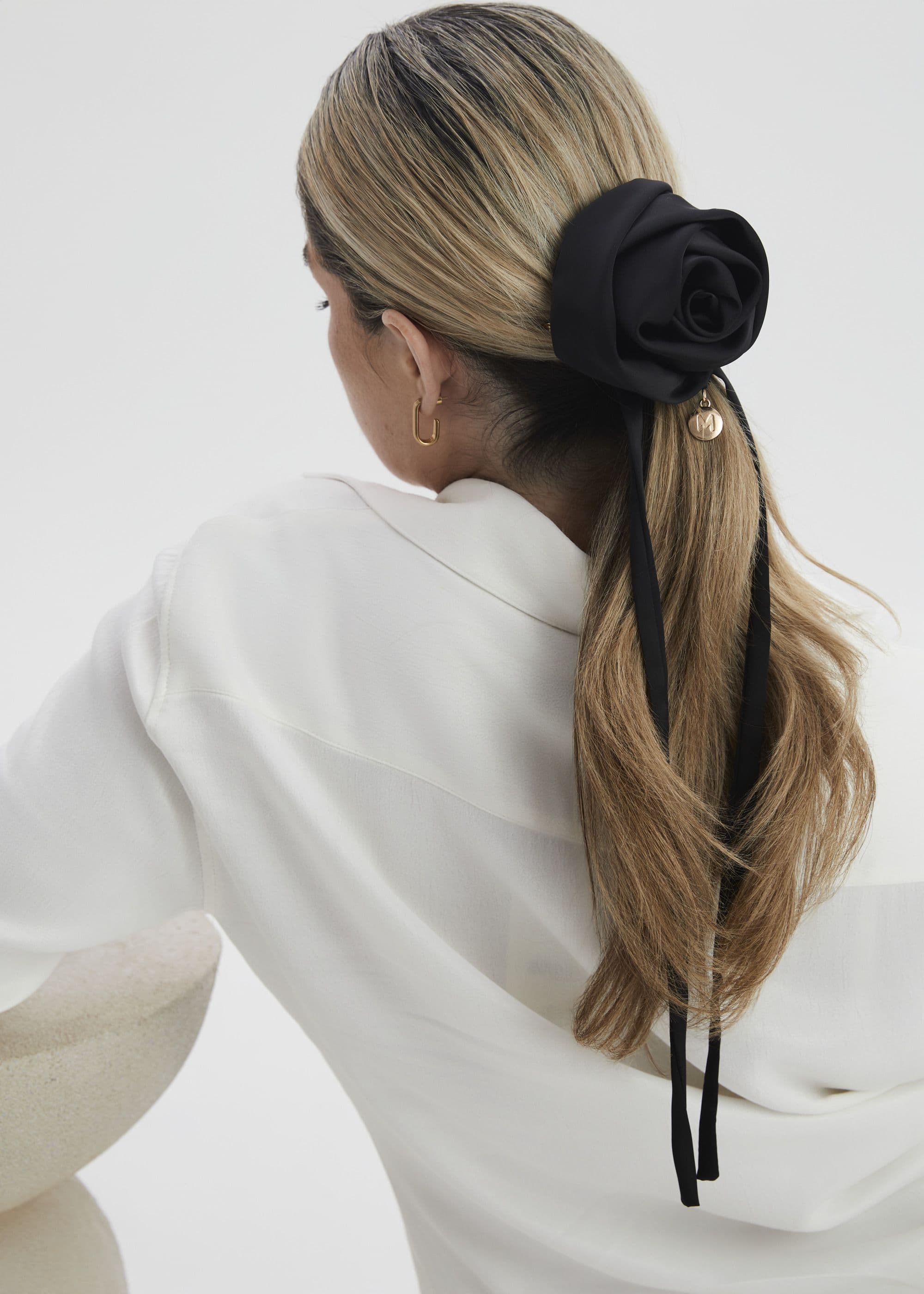 Madein Women's Mina Rose Tie Scrunchie in Black