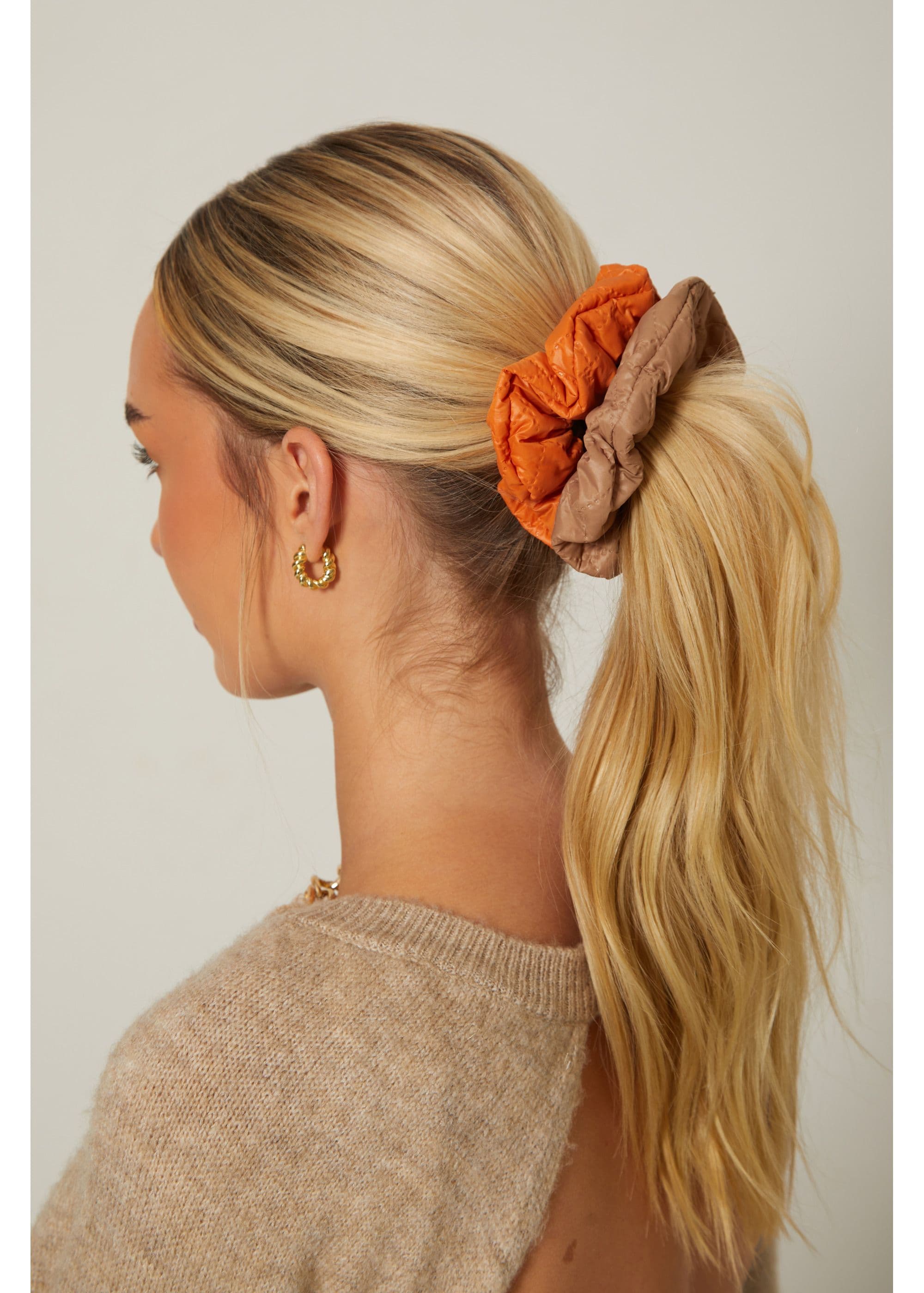 Madein Women's Two Pack Quilted Scrunchies in Orange