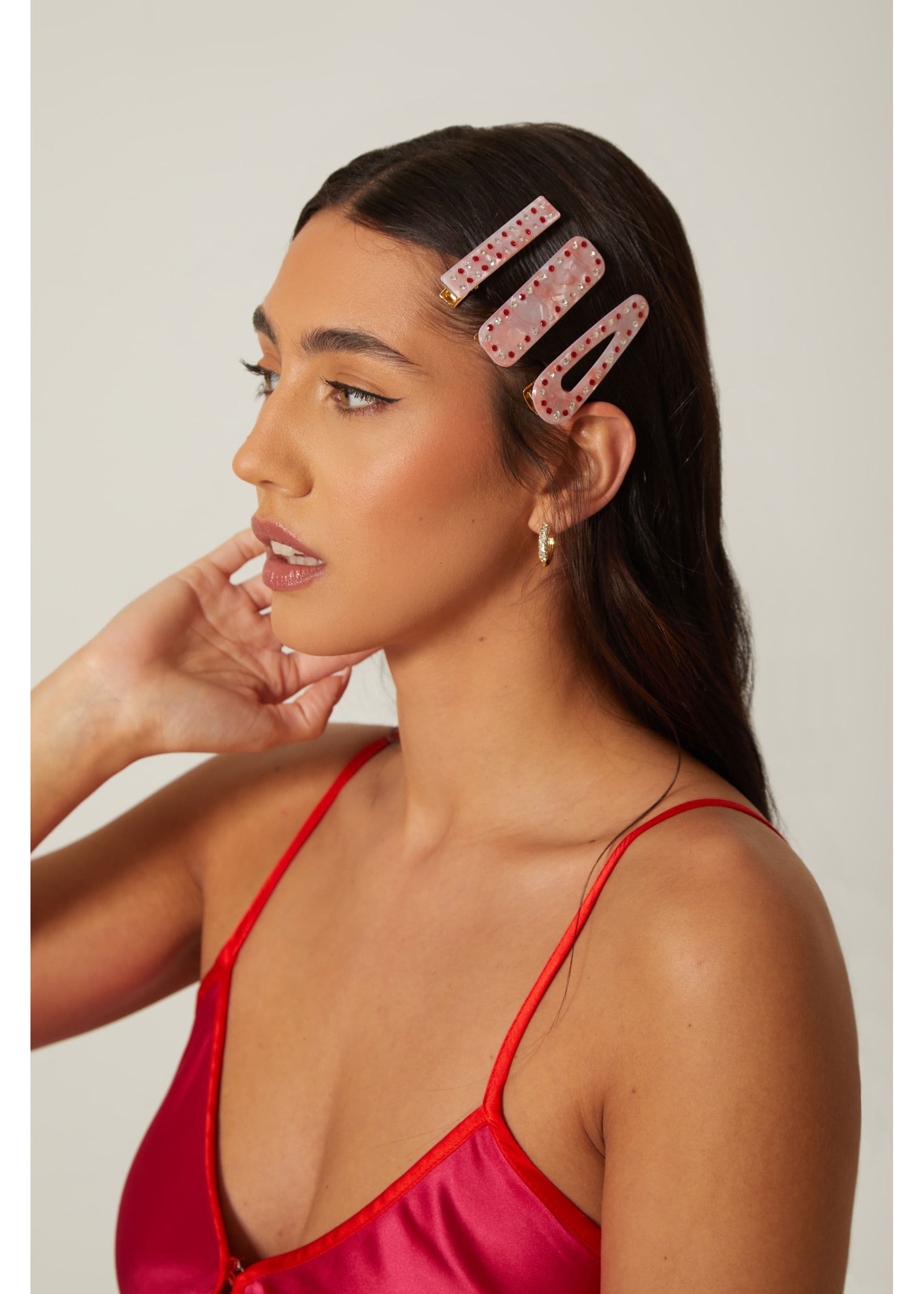 Madein Women's 3 Pack Embellished Hair slides in Pink