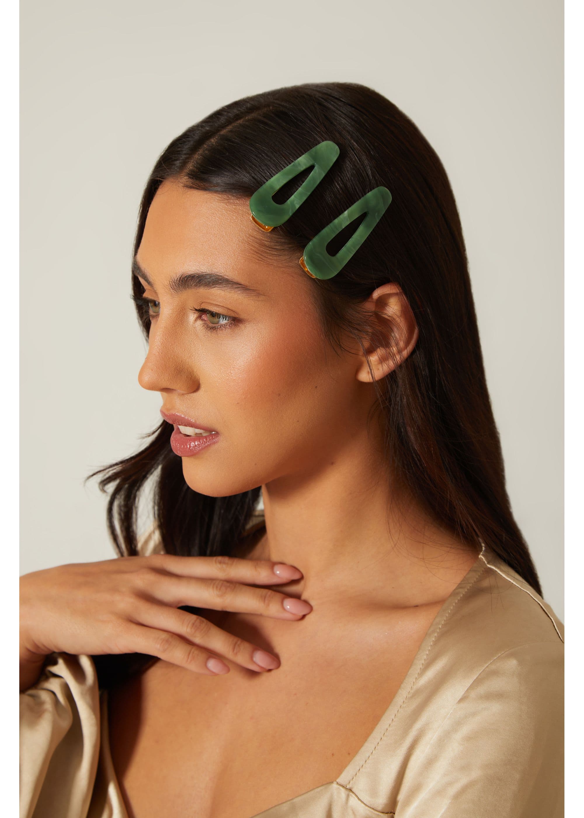 Madein Women's 2 Pack Marble Wash Hair Slides in Green