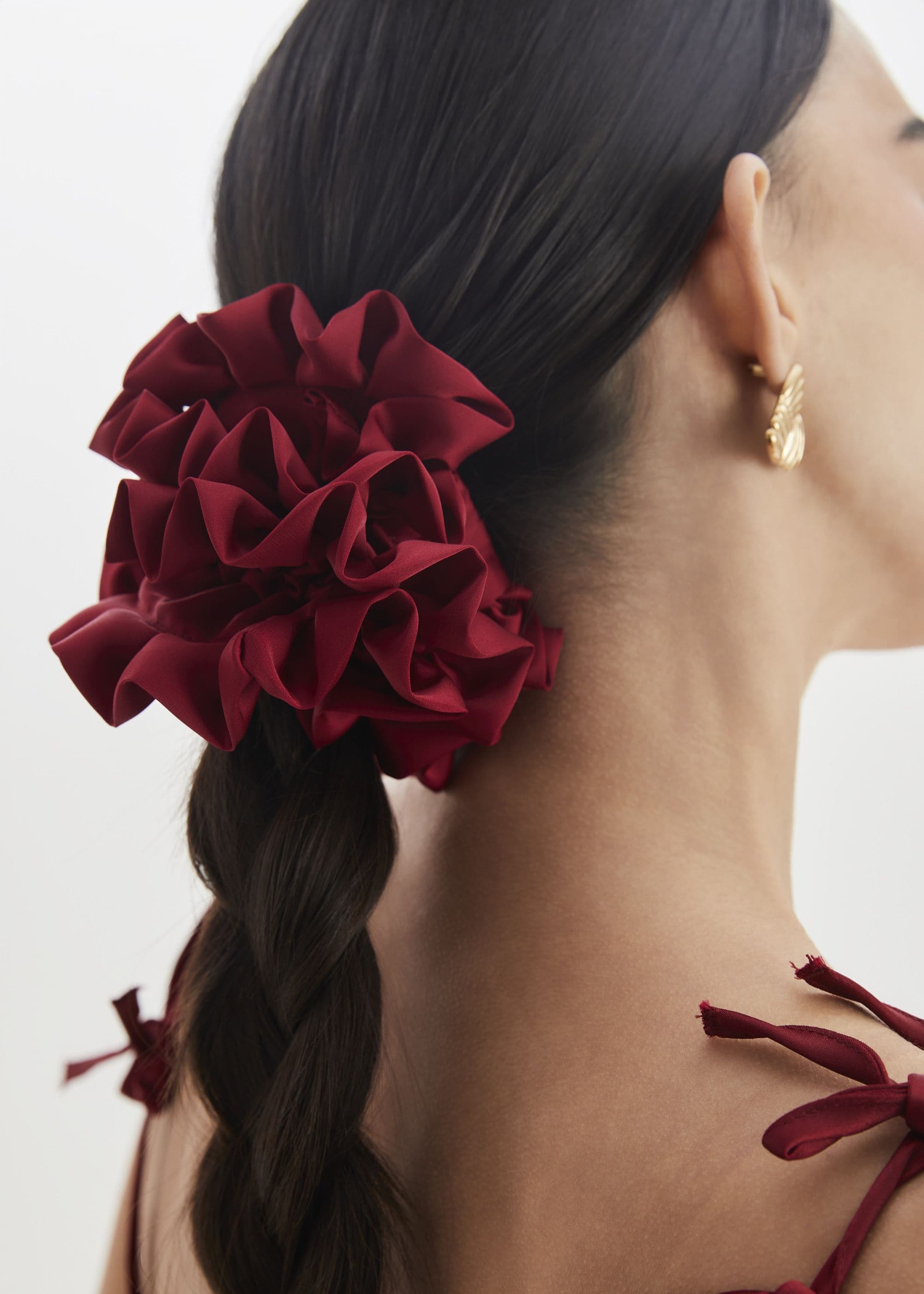 Madein Women's The Ruby Frill Scrunchie in Dark Red