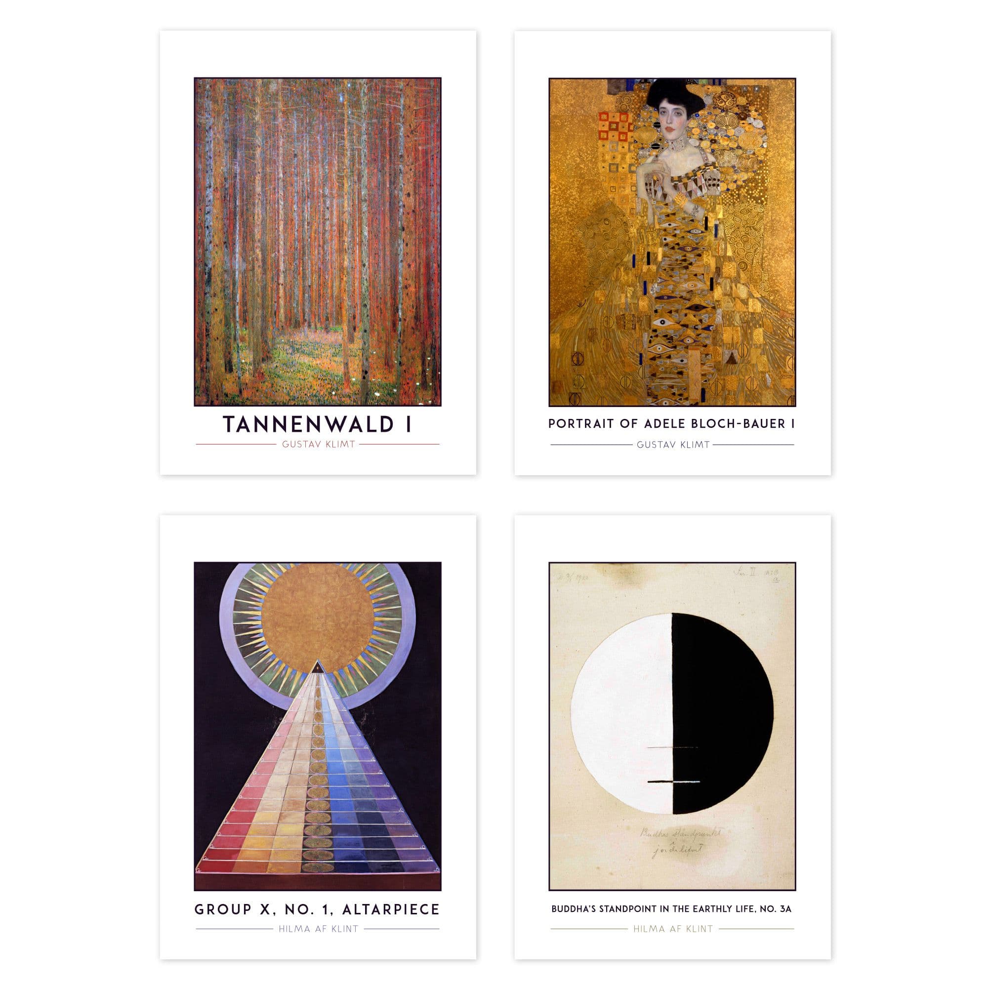 Wall Art Print Classic Paintings Klimt Tannenwald Adele Bloch Bauer Hilma Af Klint Altarpiece Buddhas Standpoint A4 Poster Pack 4 Wall Art