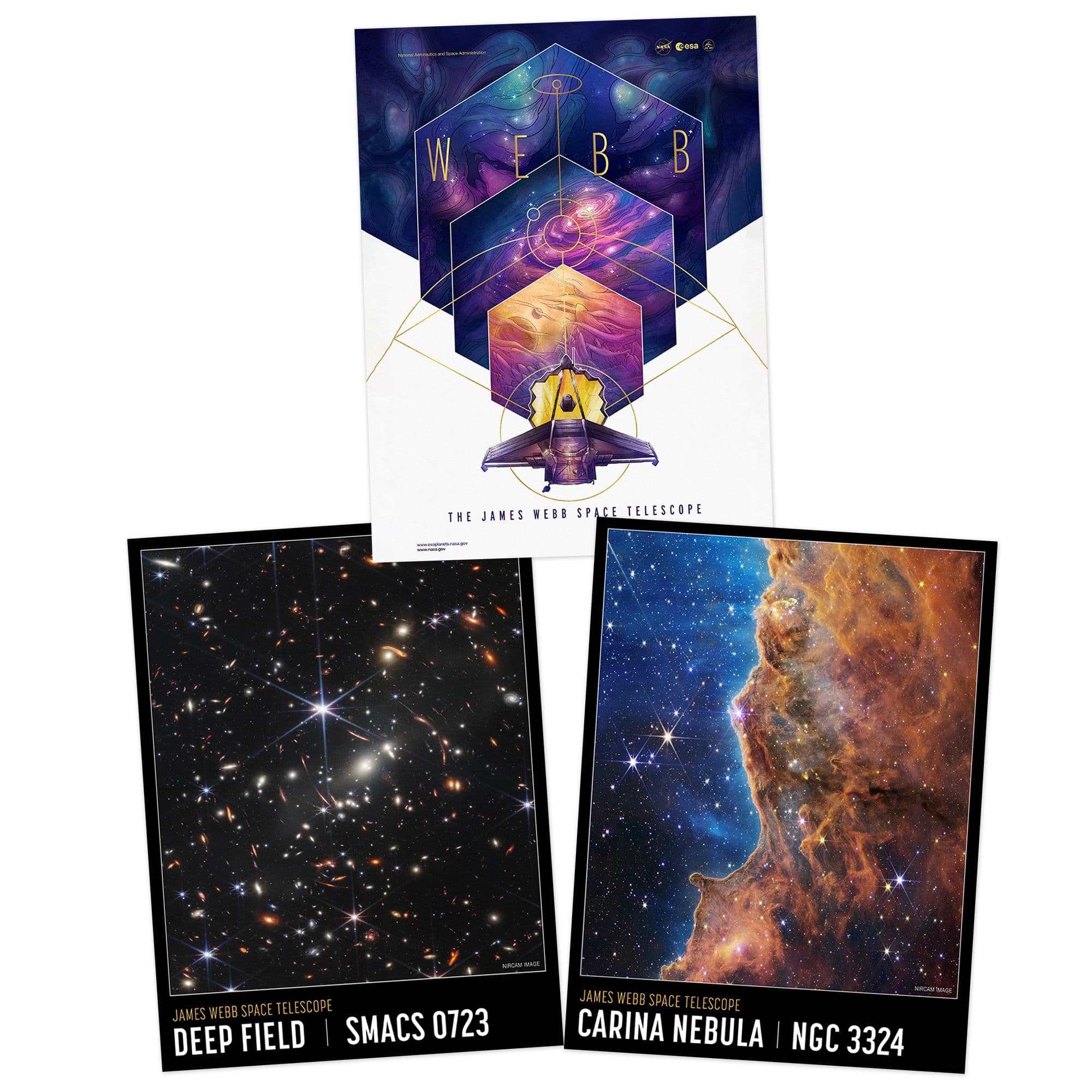 Wall Art Print Pack 3 NASA James Webb Deep Field Carina Nebula Cosmic Cliffs Pack 3 Large Poster Set