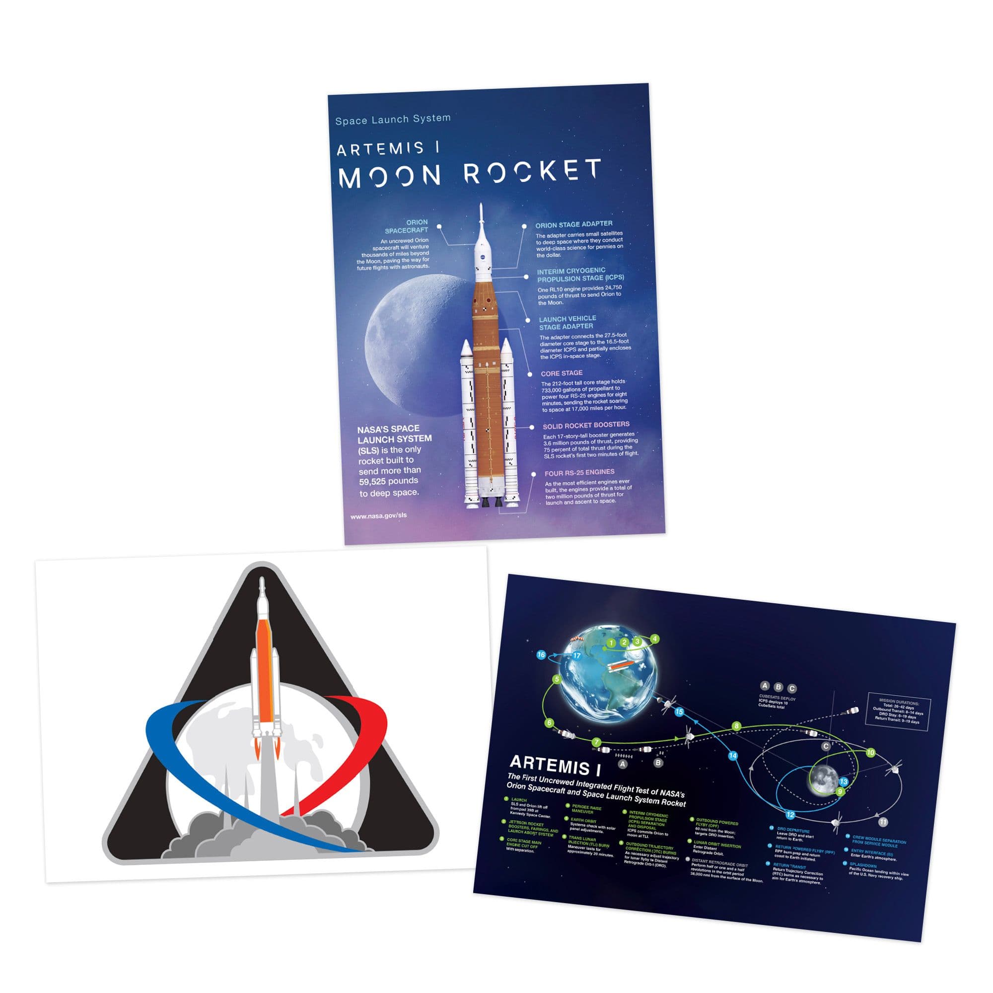 Wall Art Print NASA Artemis 1 Moon Mission Rocket Space Launch System Flight Test Mission Badge Emblem A4 Poster Pack of 3