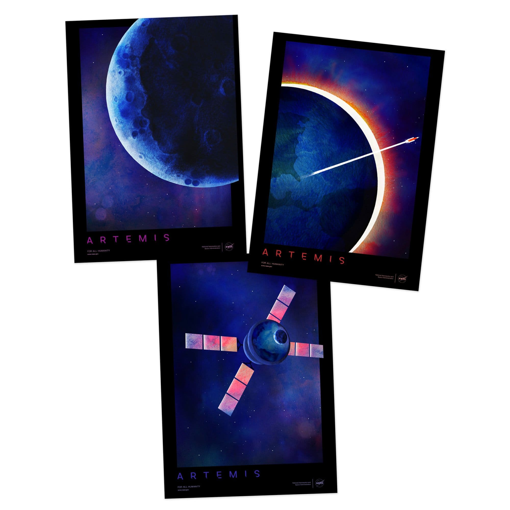 Wall Art Print NASA Artemis 1 Moon Mars Mission Series Vision Courage Galvanize Travel A4 Poster Pack 3
