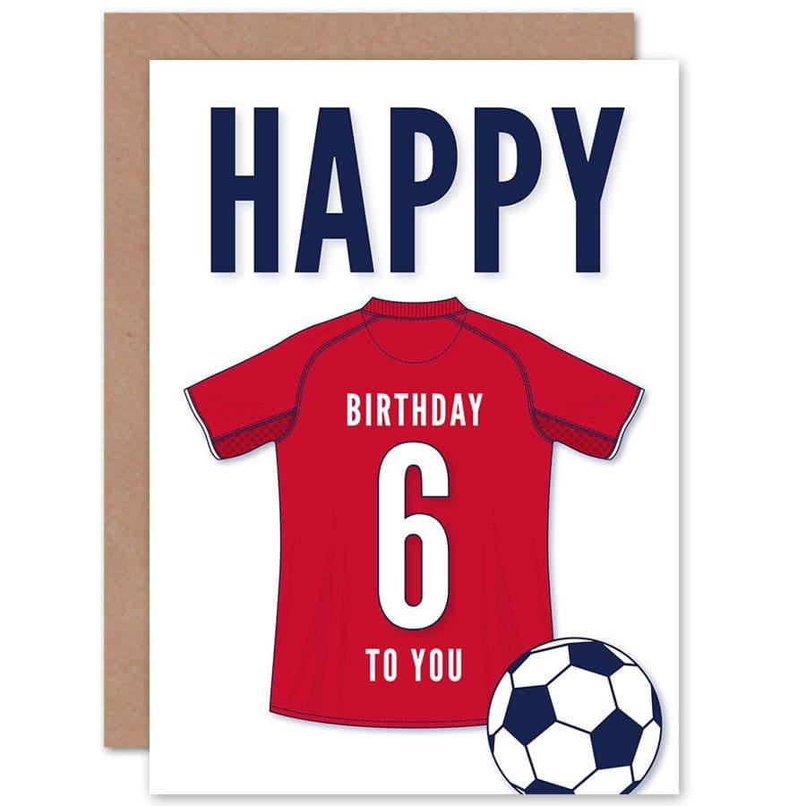 Football Fan 6th Happy Birthday Card Dark Red Jersey Football Top on Background