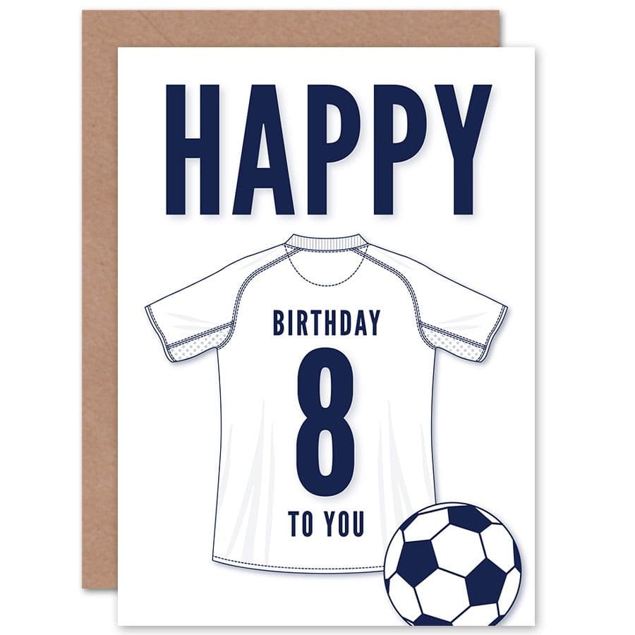 Football Fan 8th Happy Birthday Card Jersey Football Top on Background