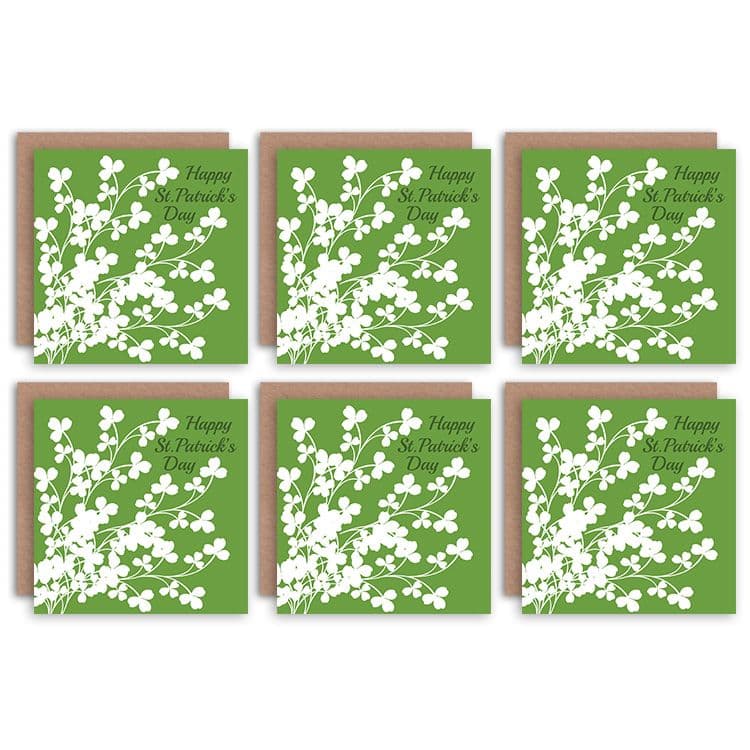 Happy St Patricks Day Shamrocks Clovers Irish Greeting Cards Envelopes Pack 6