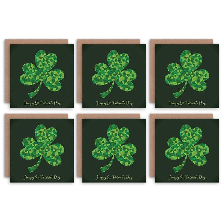 Happy St Patrick's Day Irish Green Shamrock Clover Design Greeting Cards With Envelopes Pack of 6