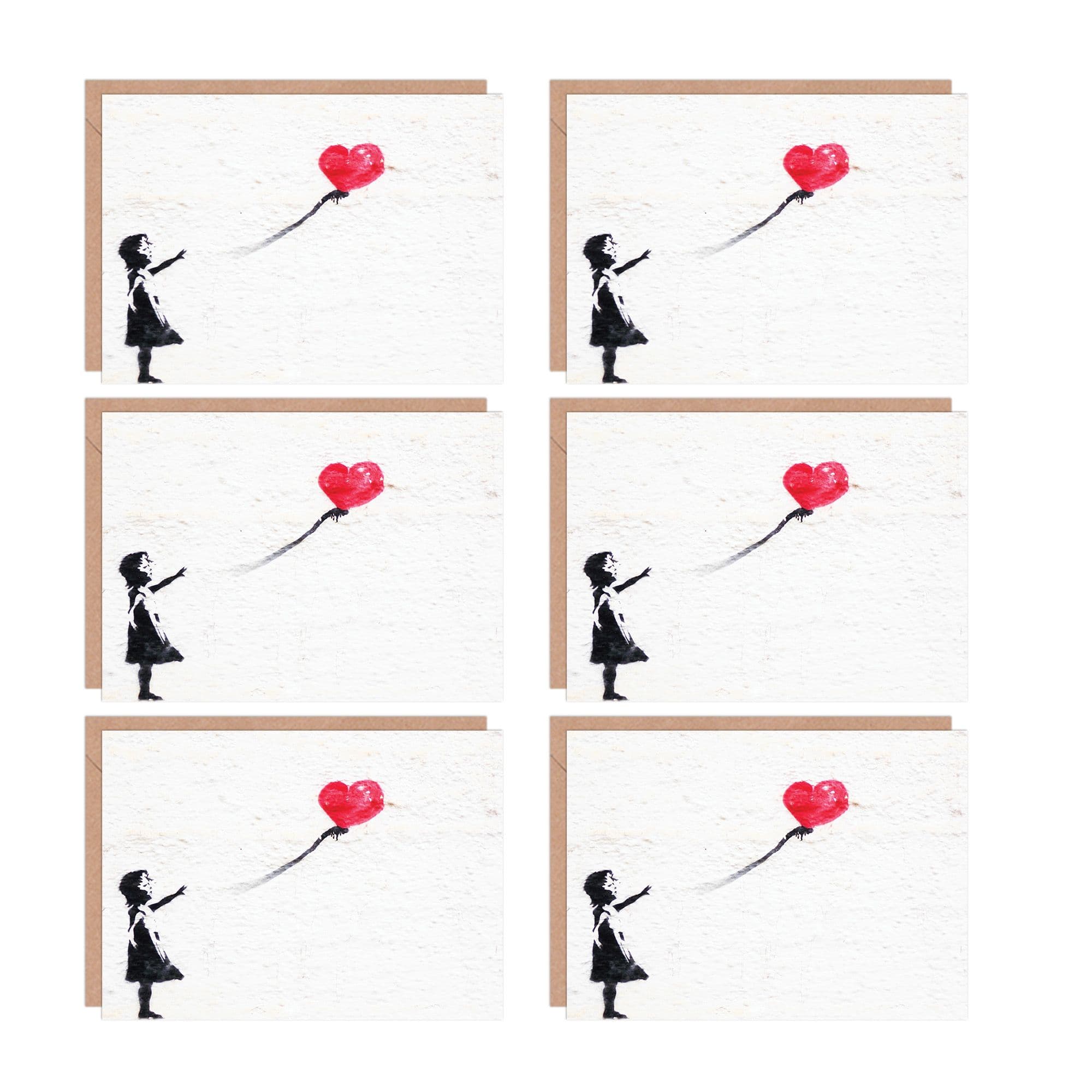 Banksy Balloon Graffiti Love Heart Greeting Cards Envelopes Pack 6