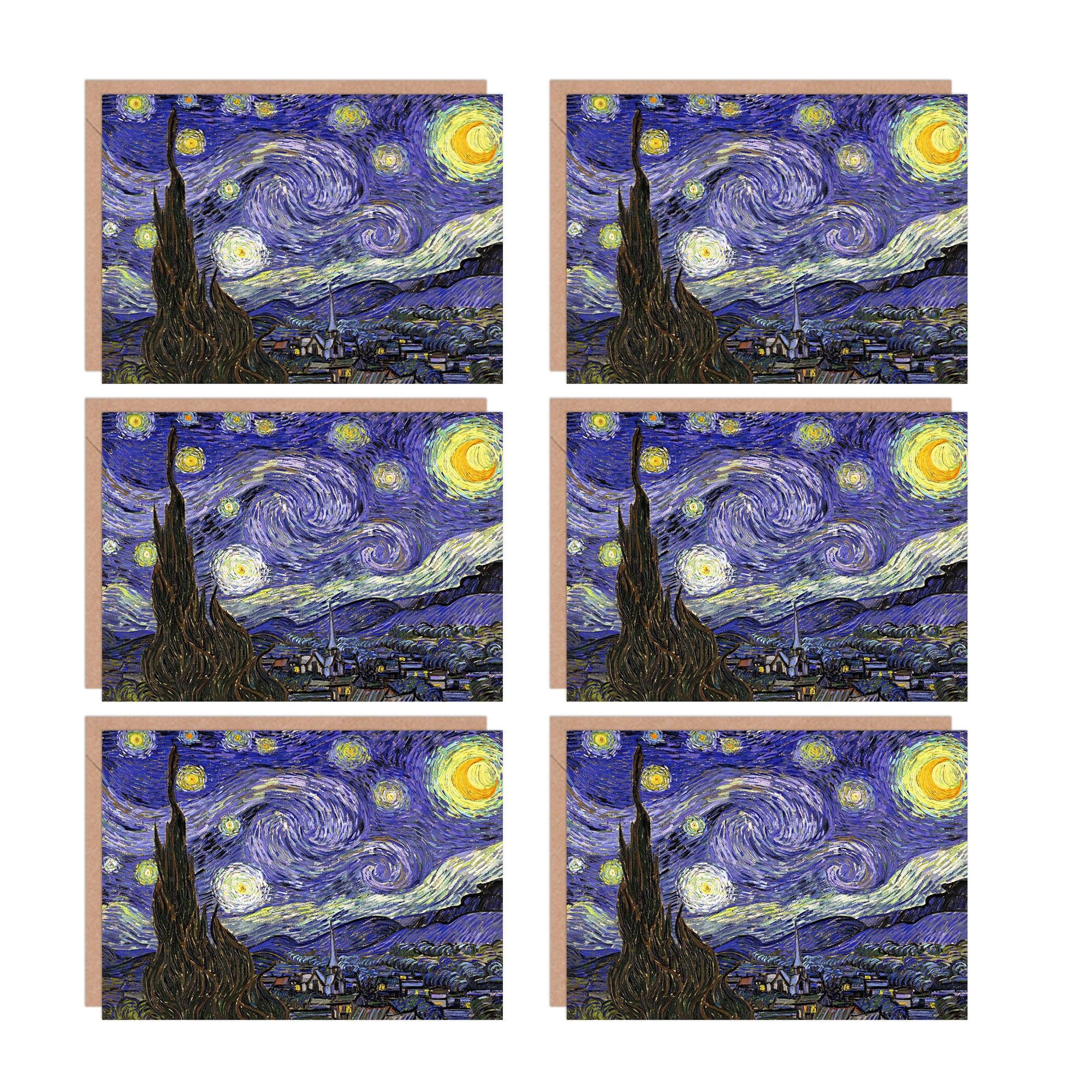 Starry Night Vincent Van Gogh Old Master Painting Greeting Cards Envelopes Pack 6