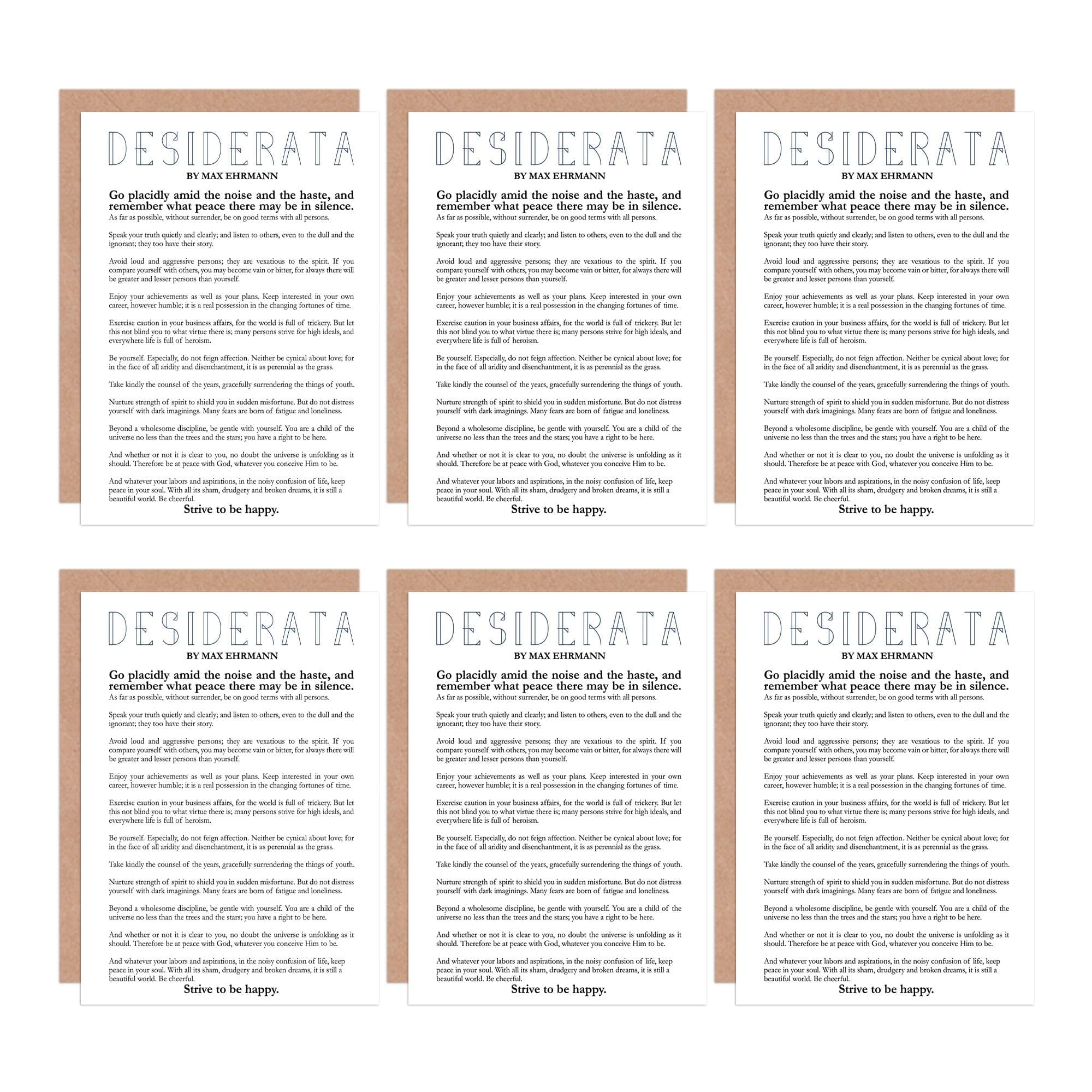 Desiderata Poem By Max Ehrmann Greeting Cards With Envelopes Pack of 6