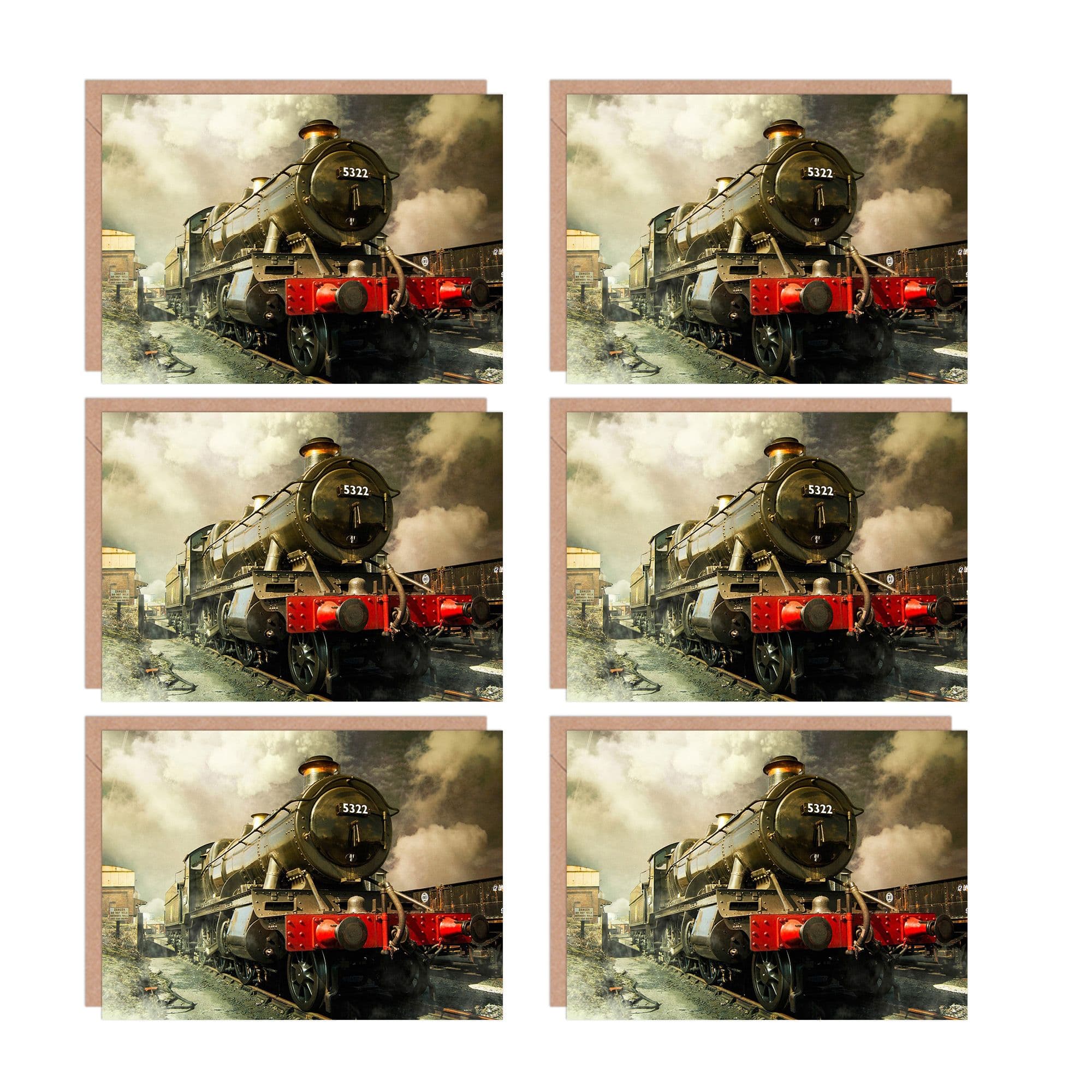 Steam Train Railway Colour Photo Greeting Cards With Envelopes Pack of 6