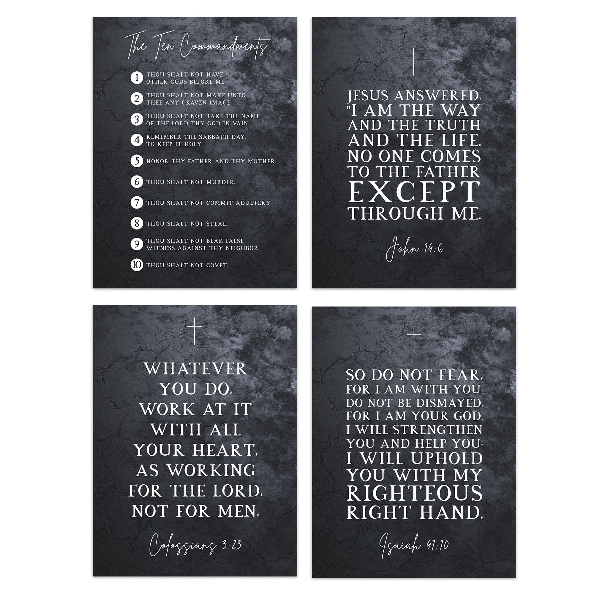 Wall Art Print Christian Bible Verses Ten Commandments Poster Art Pack 4 A4
