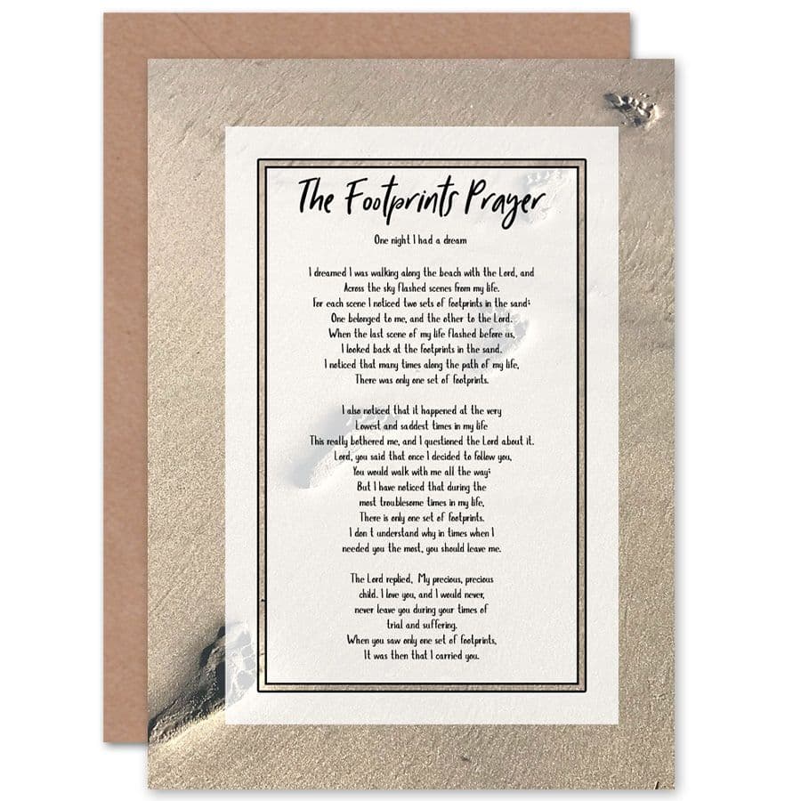 God Jesus Footprints In The Sand Poem Inspirational Greeting Card