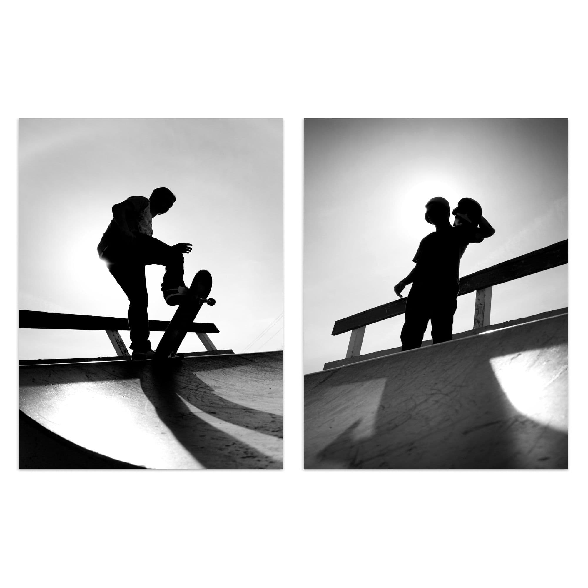 Wall Art Print Skater Boy Silhouette On Half Pipe Set Of 2 s Boys Bedroom Aesthetic Skateboard A4