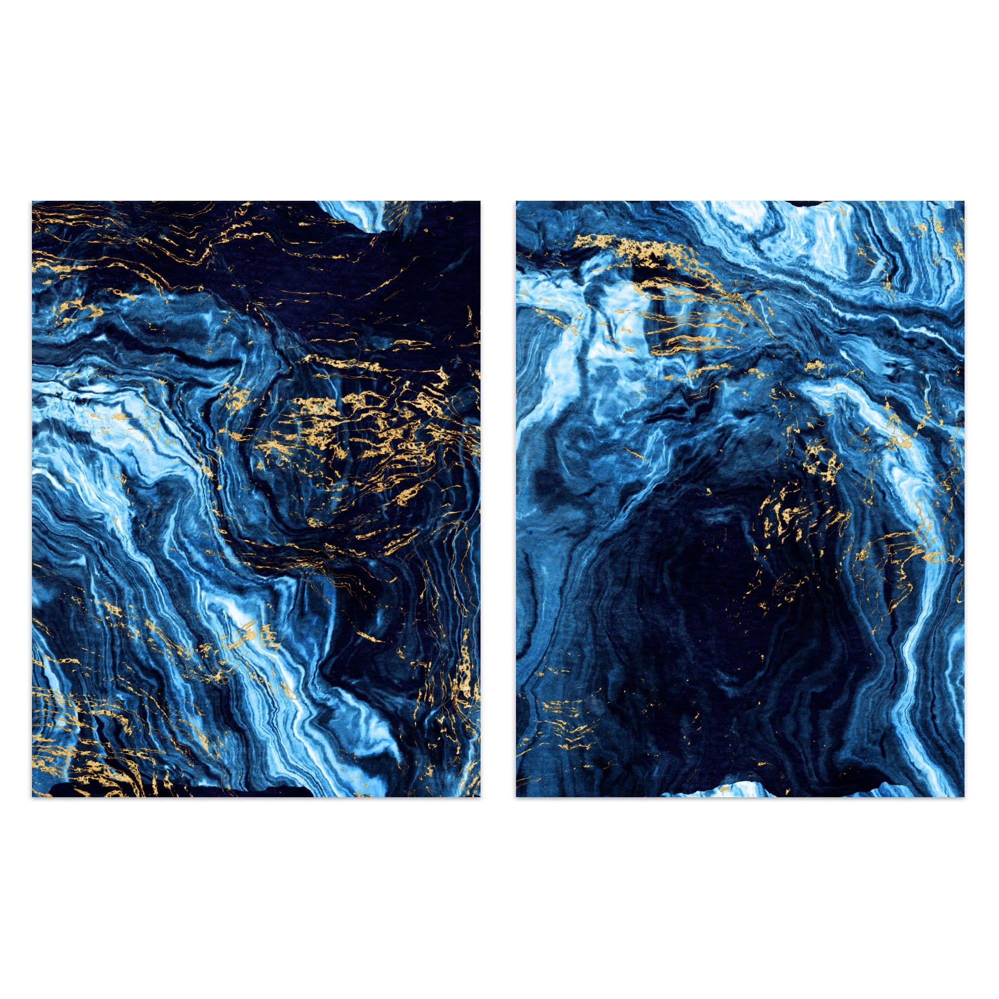 Wall Art Print Abstract Dark Blue & Gold Marble Set Of 2 s Living Room Aesthetic Vein Mineral A4
