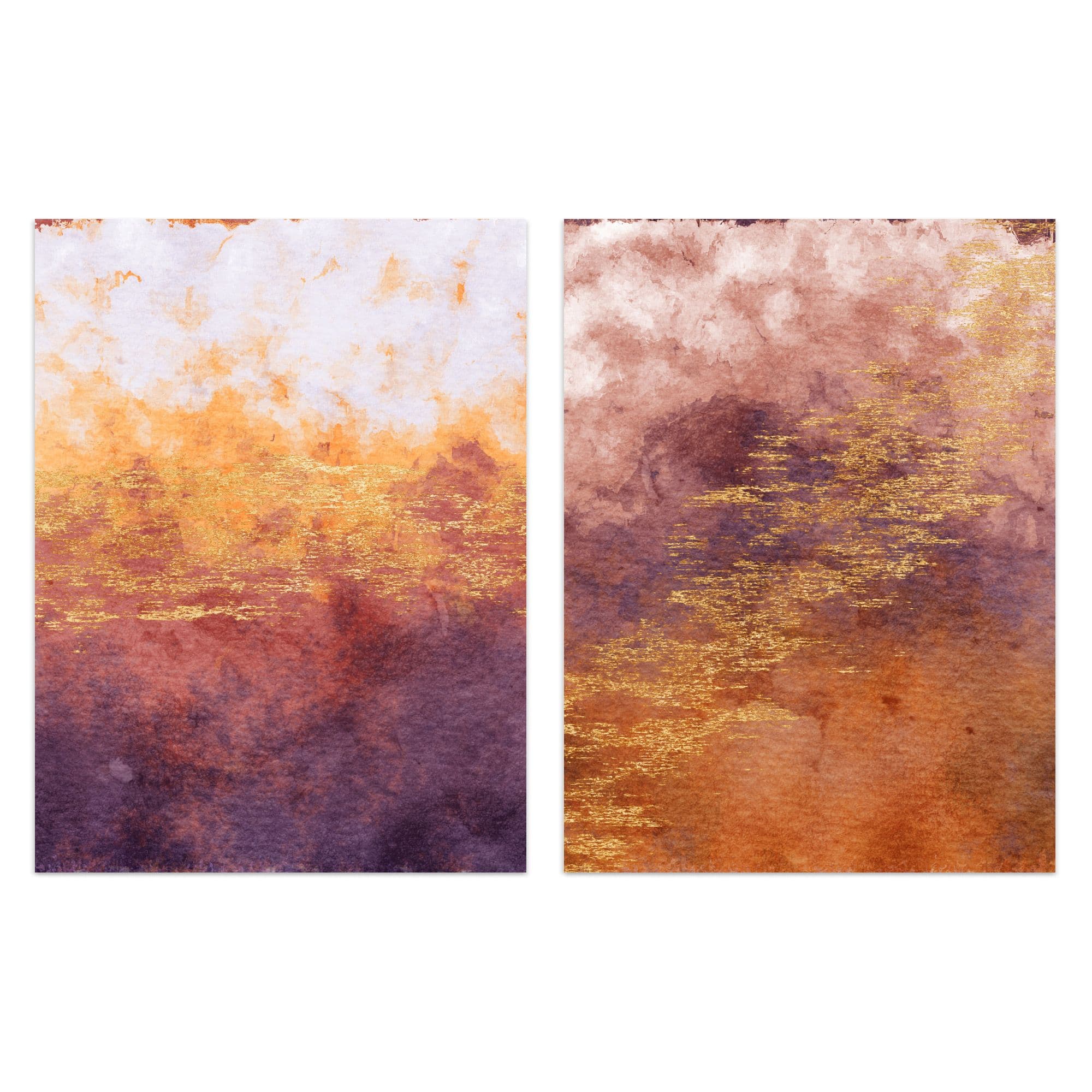 Wall Art Print Abstract Orange Purple And Gold Set Of 2 s Living Room Aesthetic Vein Mineral A4