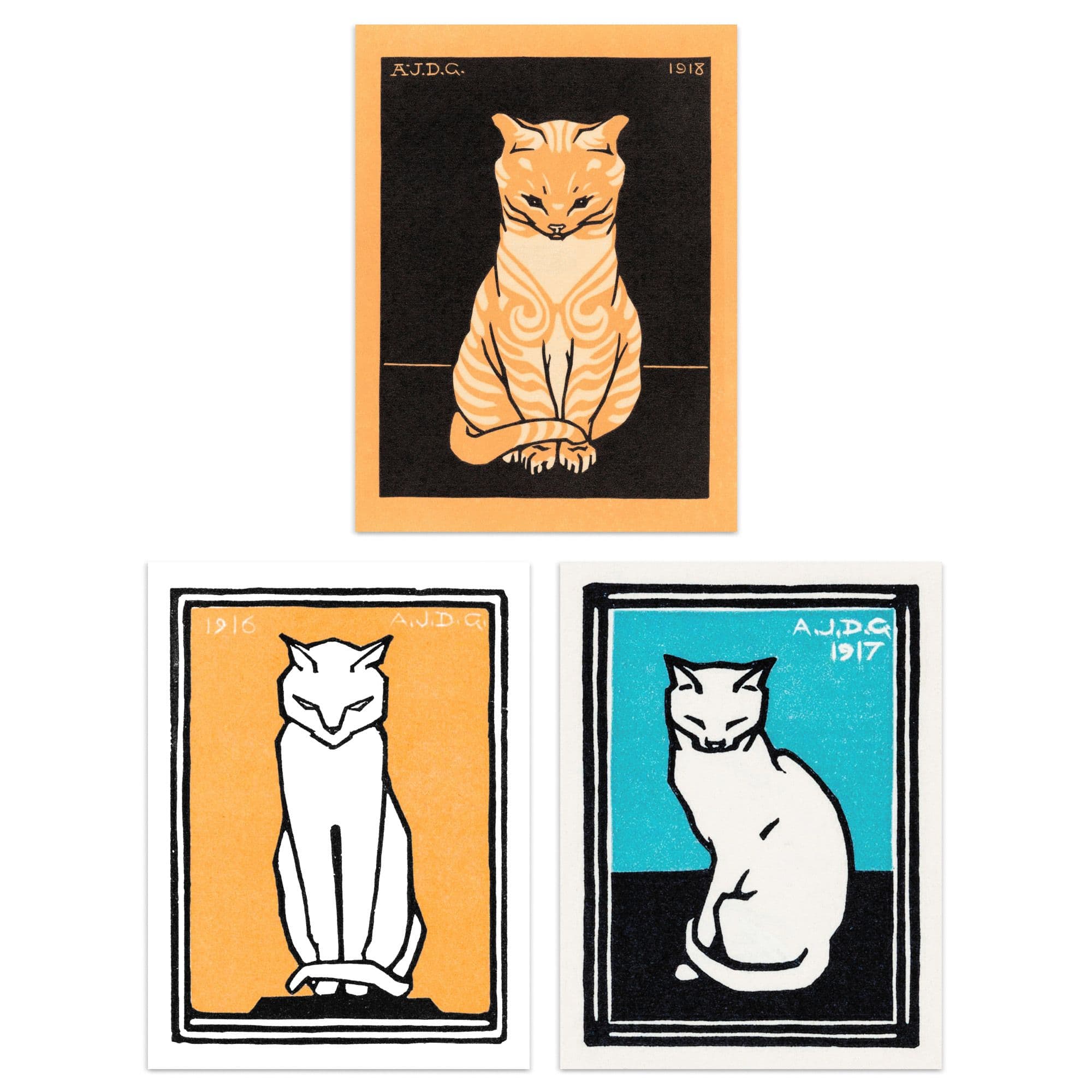 Wall Art Print Three Sitting Cats Vintage Julie De Graag Set 3 s Living Room Bedroom Aesthetic Retro A4