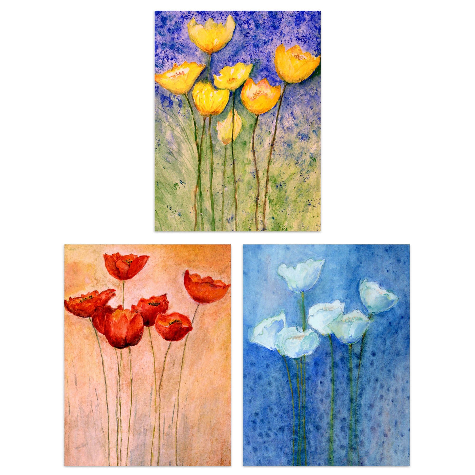Wall Art Print Flowers Tulips Poppies Oil Paintings Set 3 s Bedroom Bathroom Aesthetic Wildflowers A4