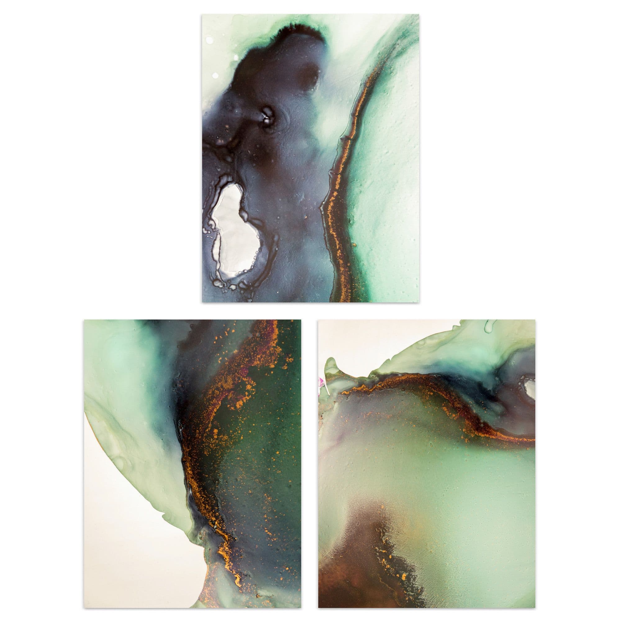 Wall Art Print Calming Abstract Copper Gold Set 3 s Bedroom Bathroom Aesthetic Stone Agate Marble A4