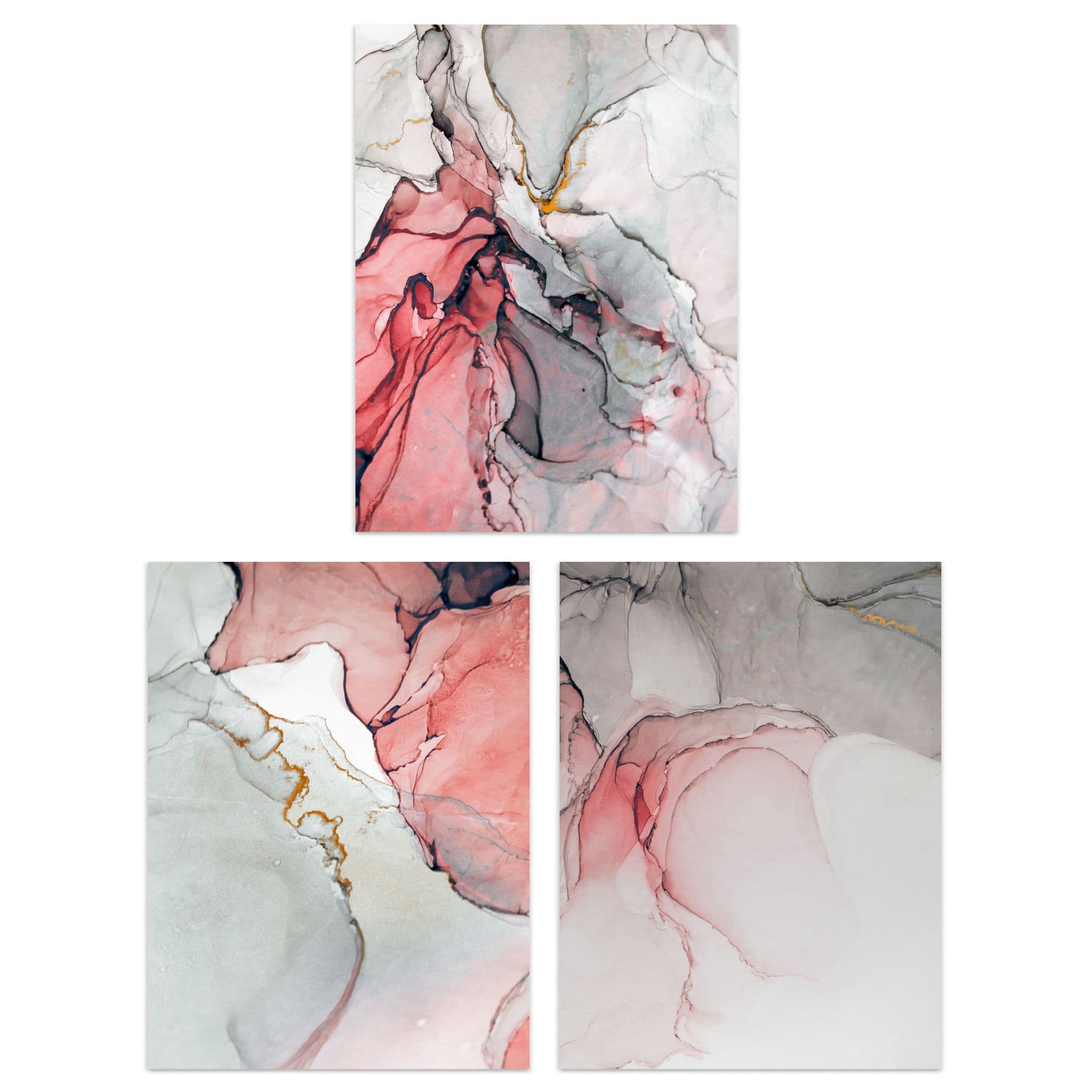 Wall Art Print Abstract Coral Grey Agate Stone Marble Set Of 3 s Bedroom Bathroom Aesthetic Calm Pink A4