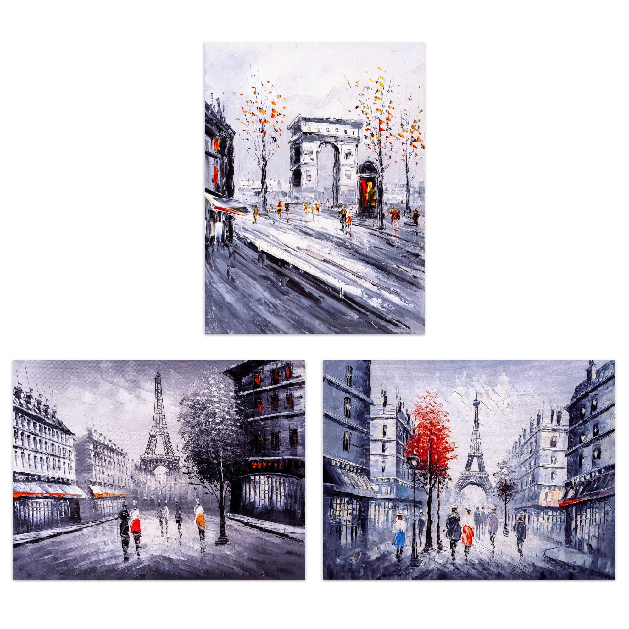 Wall Art Print Paris In Winter Oil Paintings Set Of 3 s Living Room Aesthetic Eiffel Tower Arc De Triomphe A4