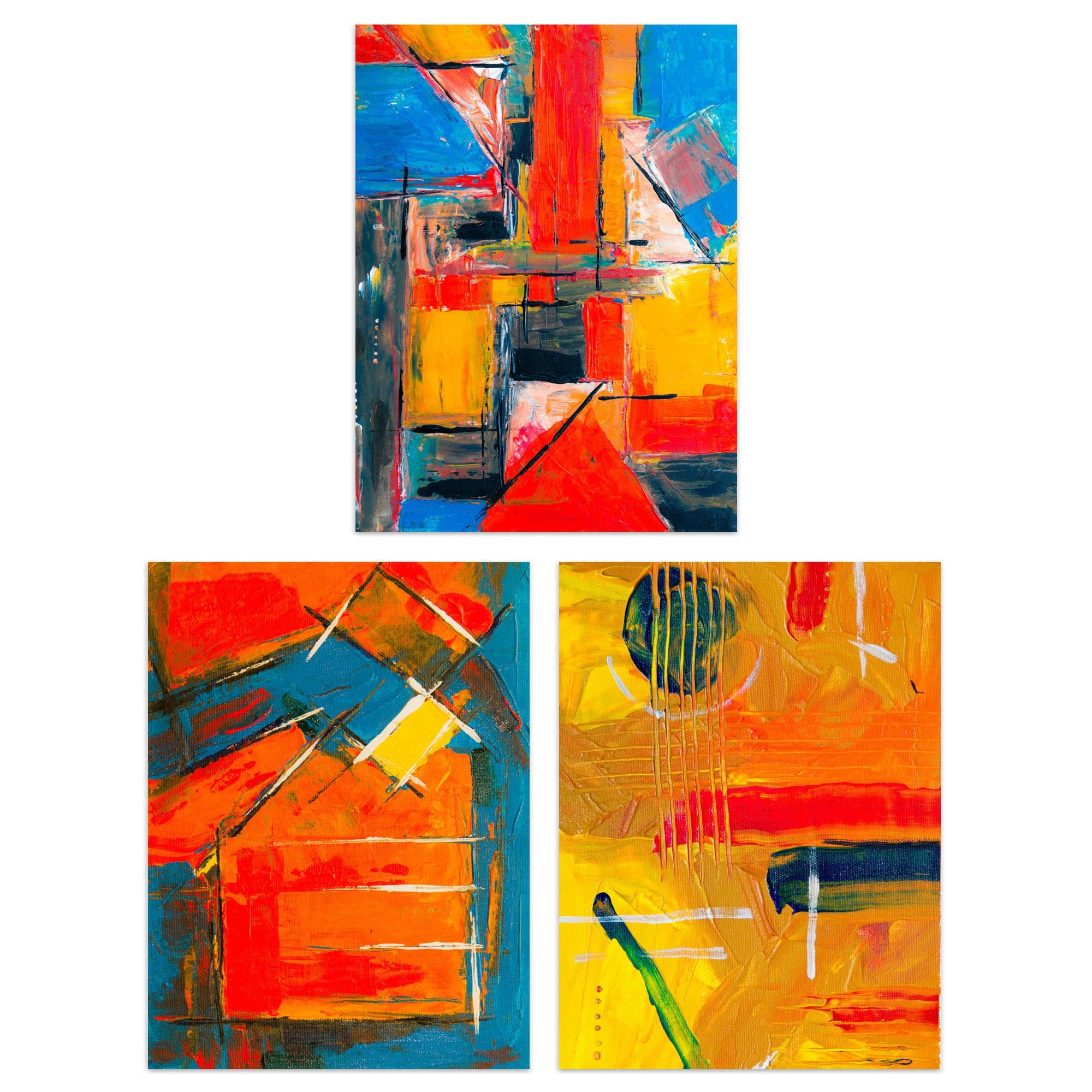 Wall Art Print Abstract Oil Reflections Red Orange Set 3 s Living Room Bedroom Aesthetic Painting A4