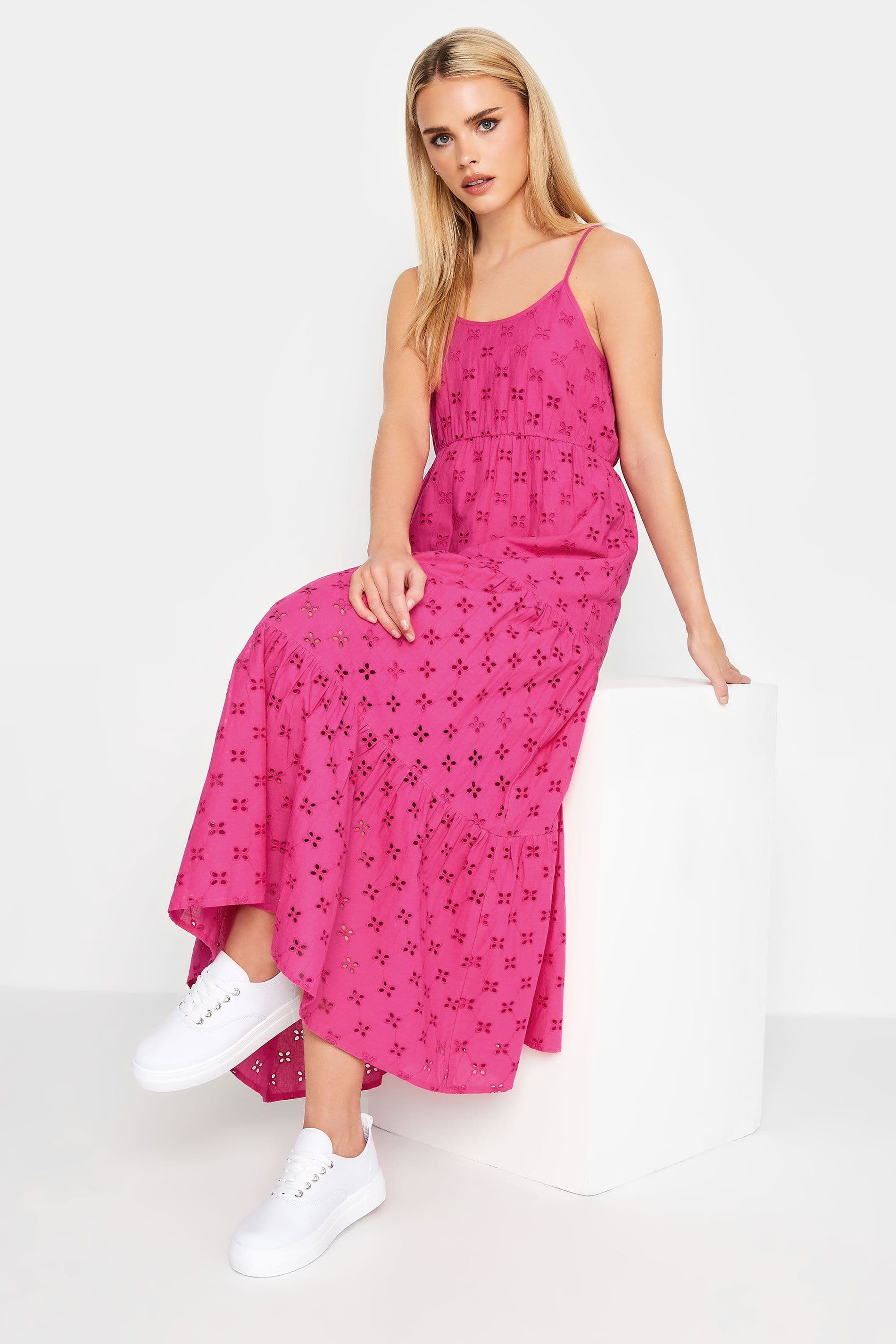 Petite Broderie Strap Maxi Dress