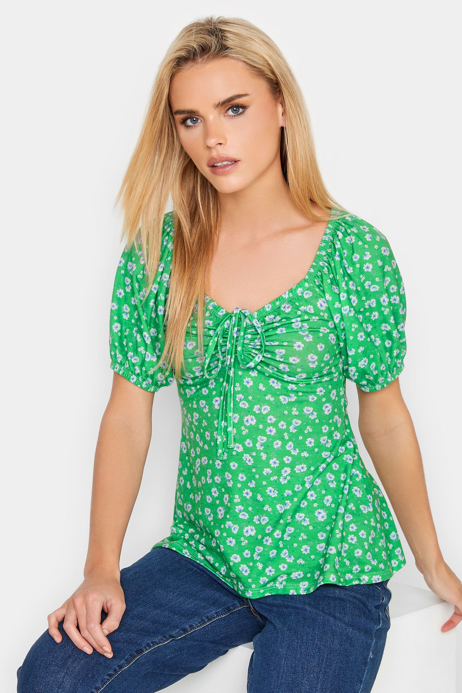 Petite Printed Ruched Top