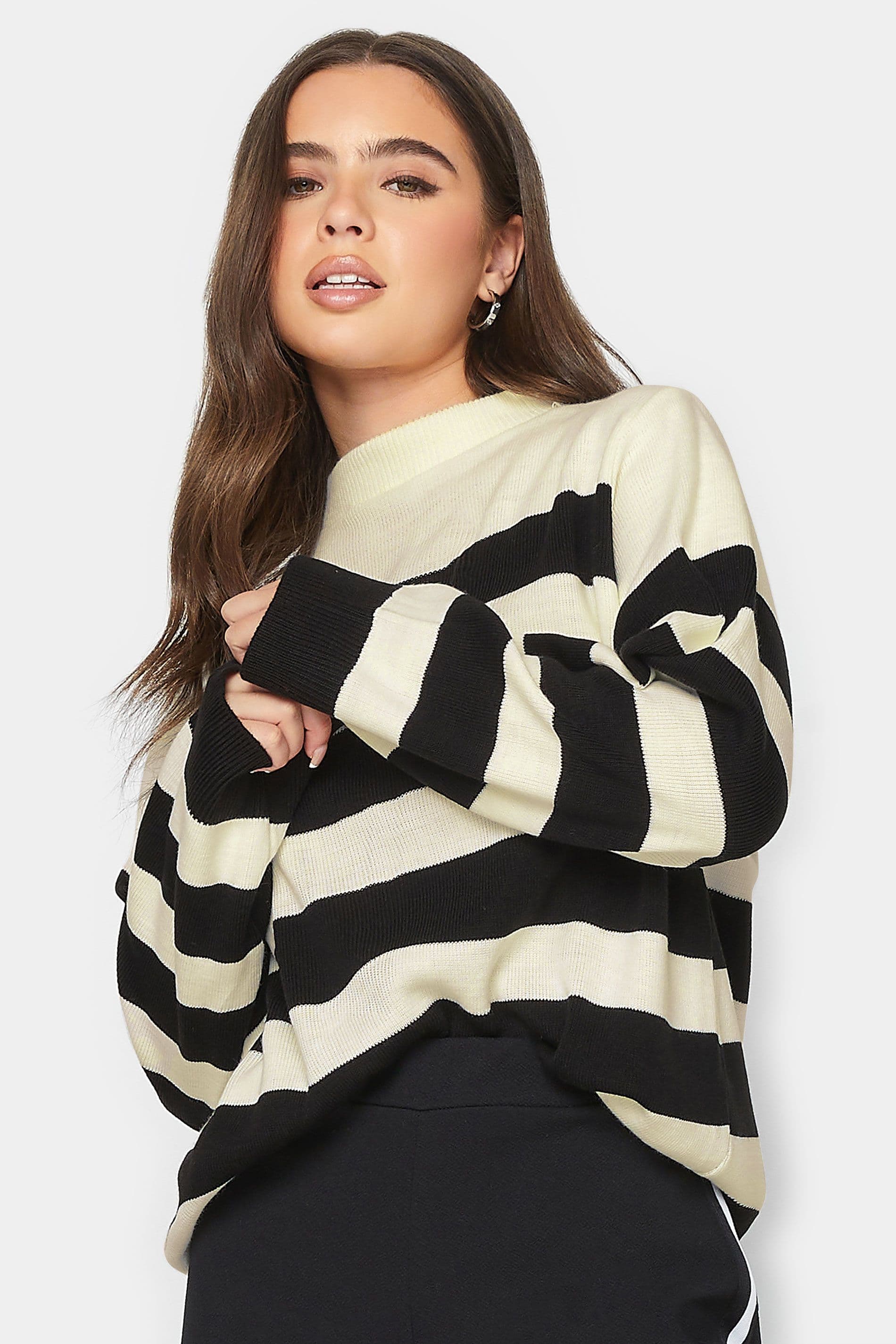 Petite Striped Funnel Neck Jumper