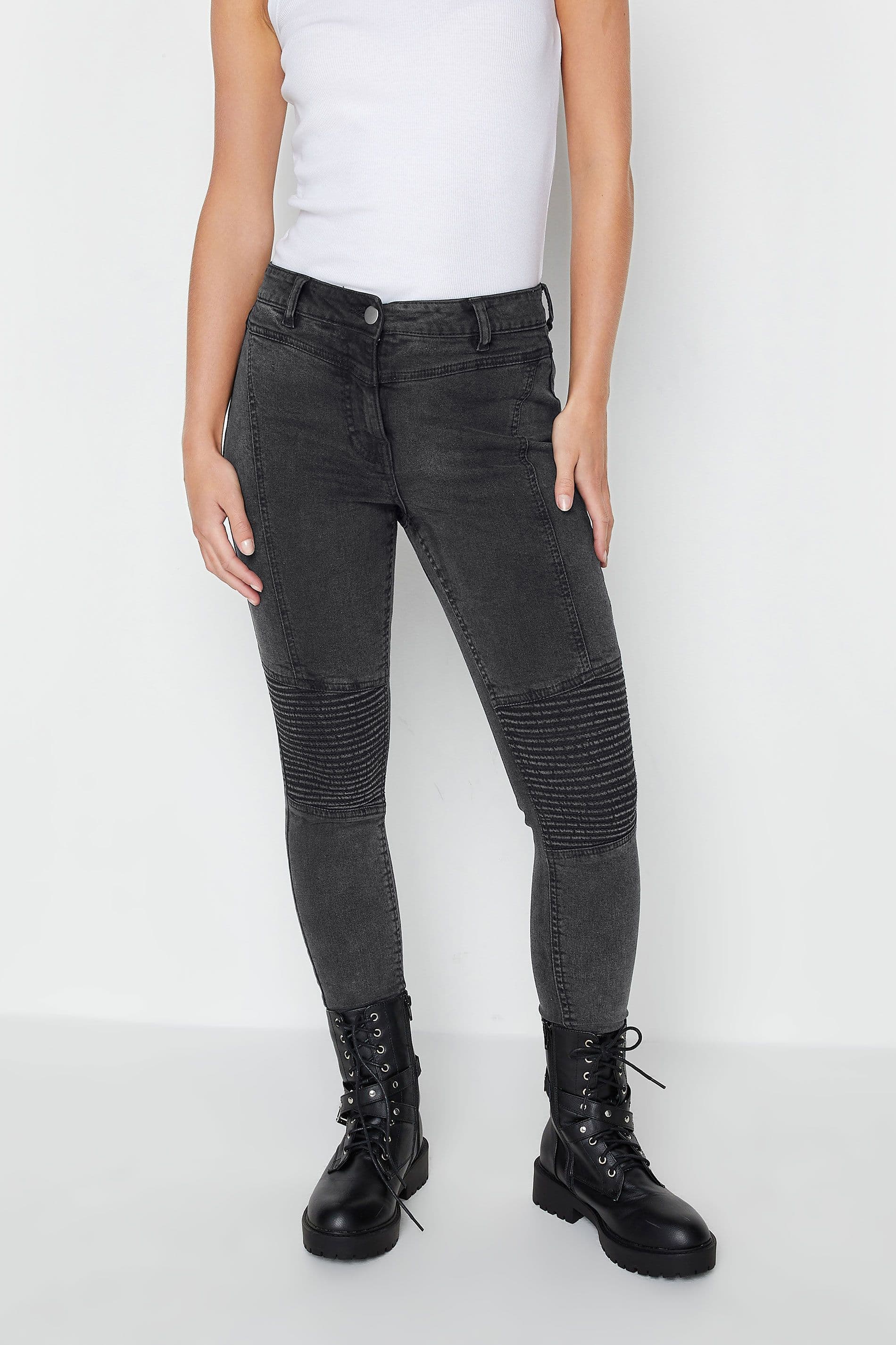 PixieGirl Women's Petite Skinny Biker Jeans in Black | Size: 16