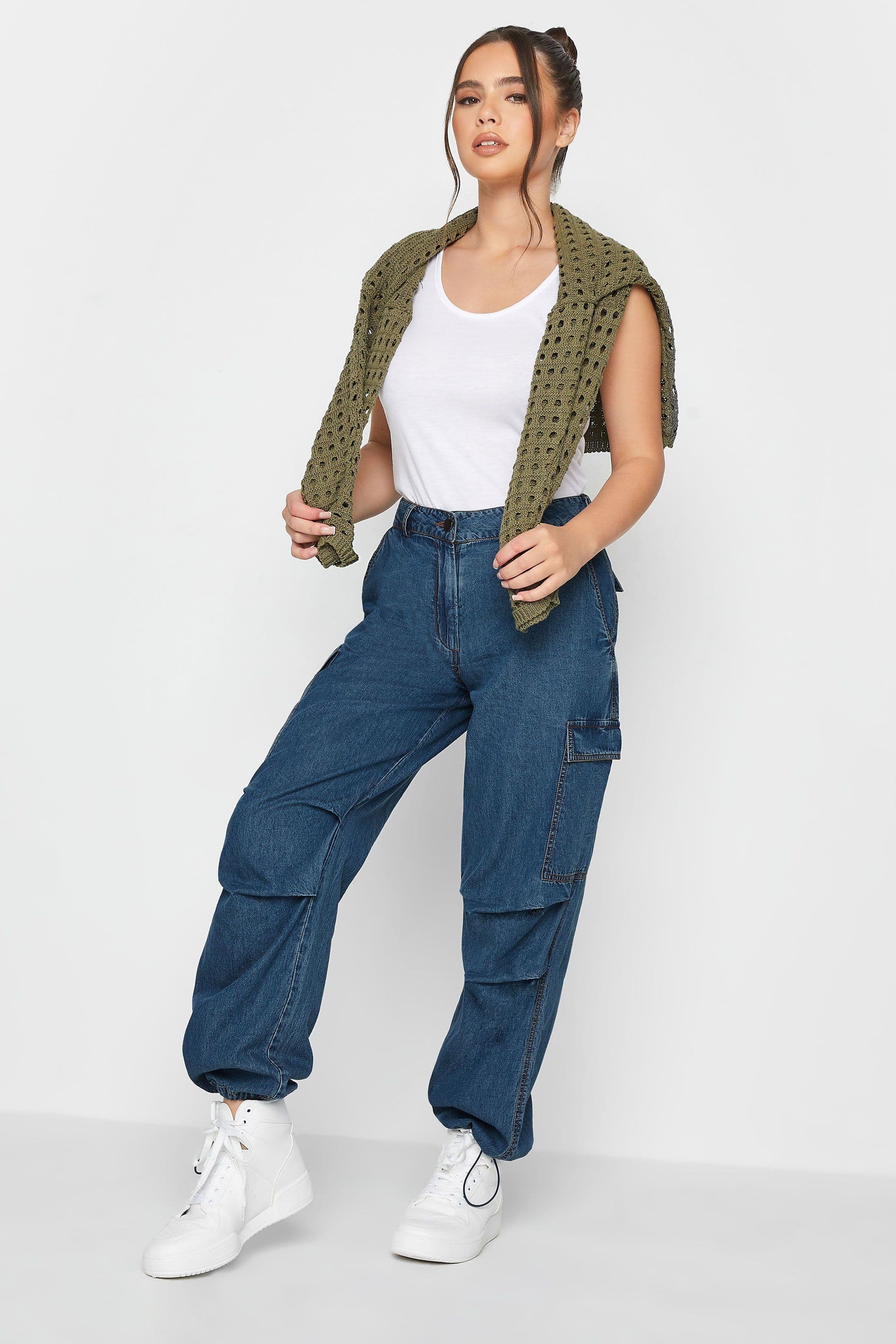 Petite Denim Parachute Trousers