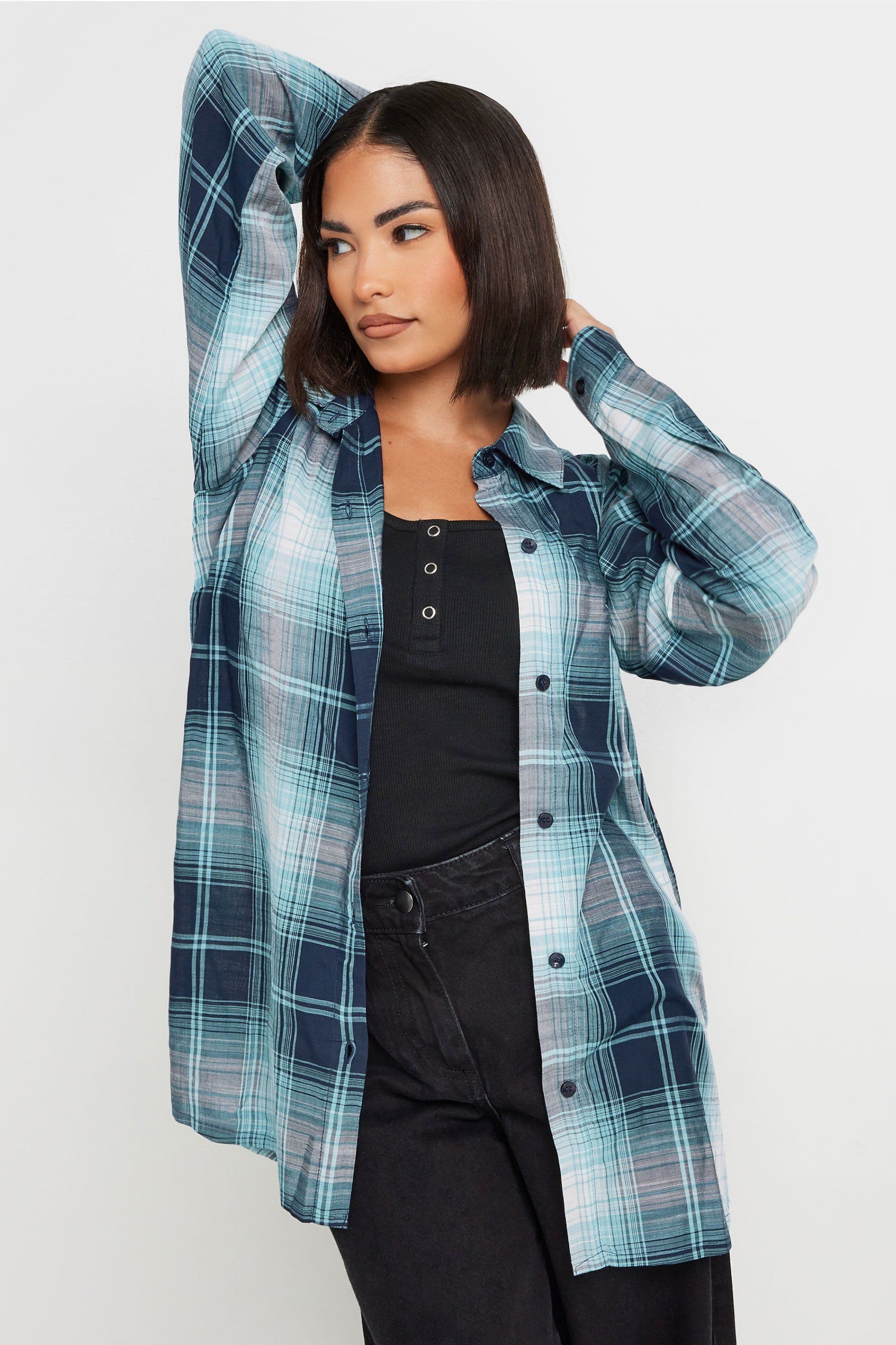 Petite Check Print Boyfriend Shirt