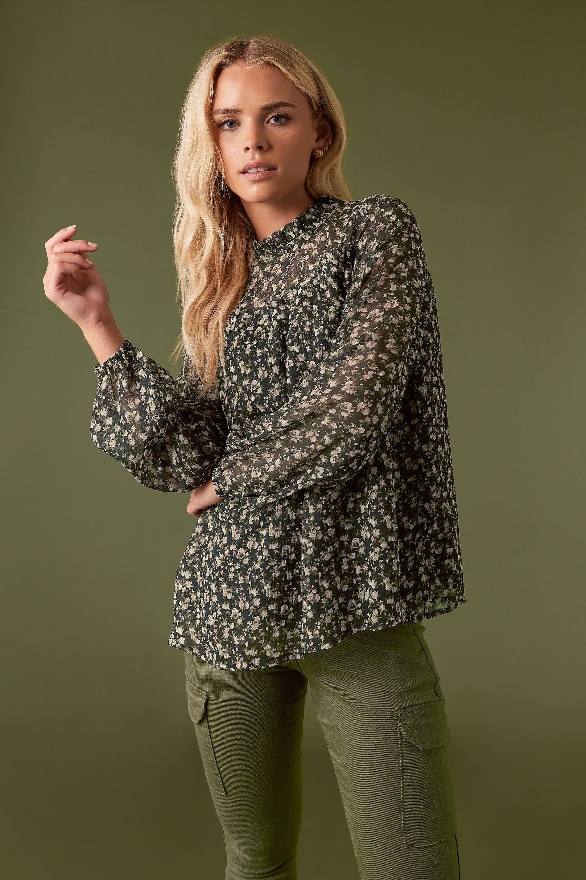 Petite Ditsy Print Frill Top